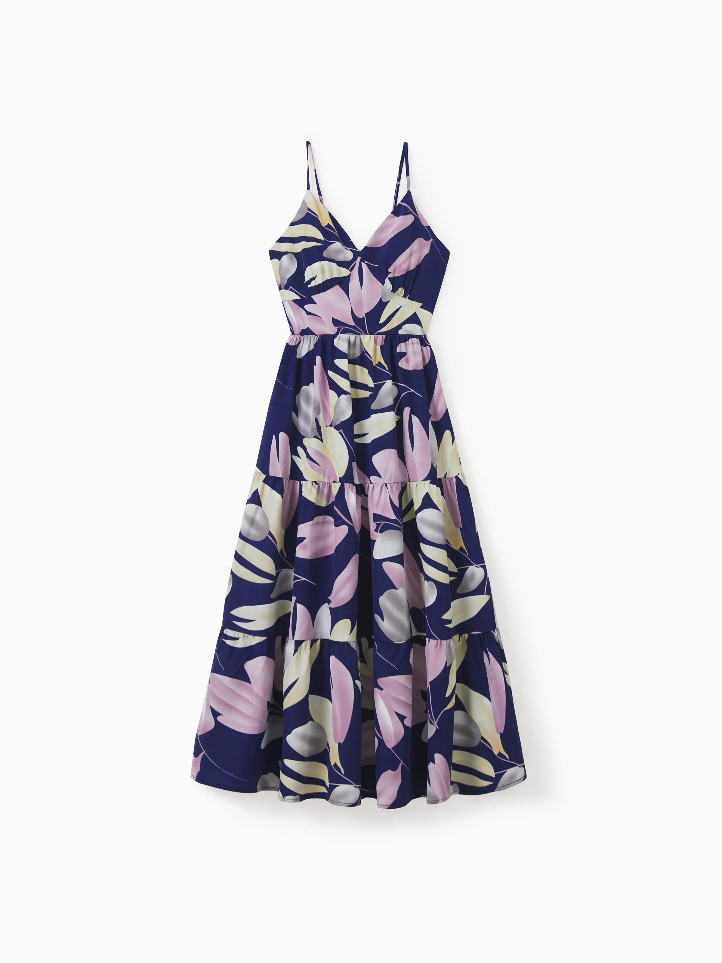 

Mommy and Me Dresses Tropical Plants Floral Print Strap Belted Matching Dress
