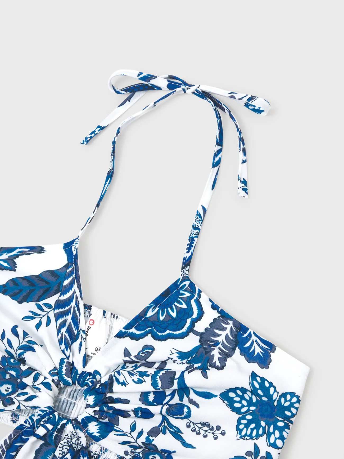 Women - Mommy and Me Dresses Blue Leaf Print Cut out waist Smocked Back Halter/ Strap Dress for Hawaii/Cruise/Resort/ Family Matching Outfits Casual Wear - Blue - image 5
