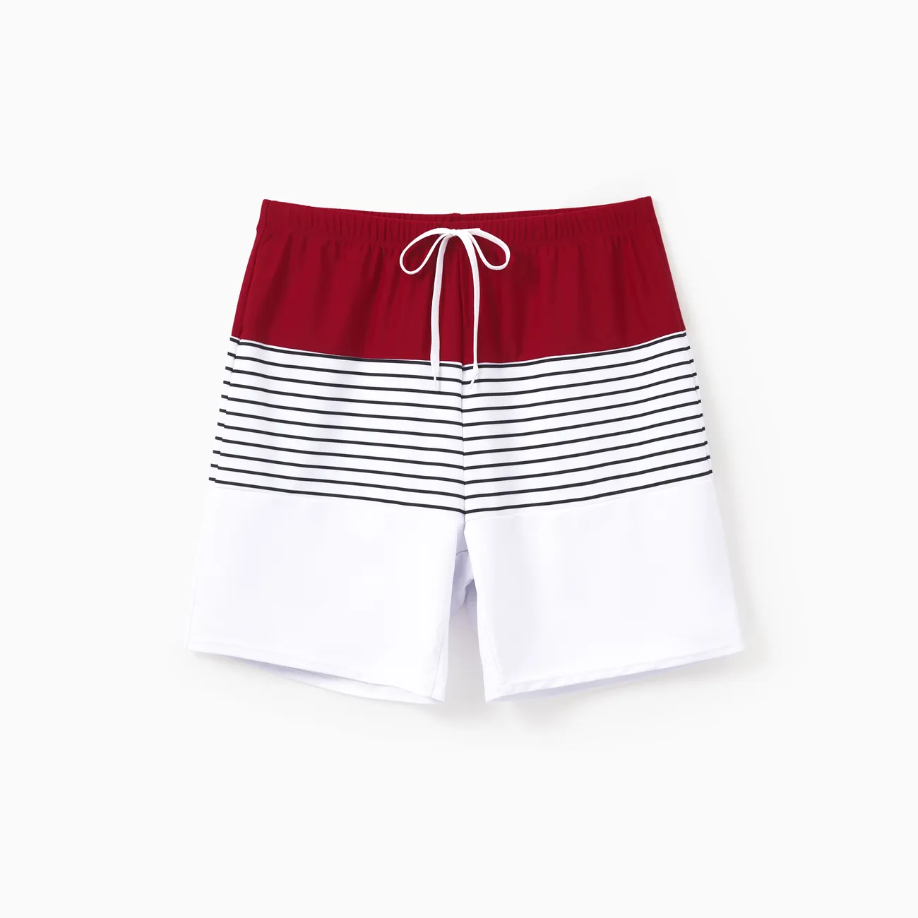 Family Matching Swimsuits Red Striped One-Shoulder Bikini or Colorblock Swim Trunks Matching Beachwear Outfits for Summer, Cruise, Vacation