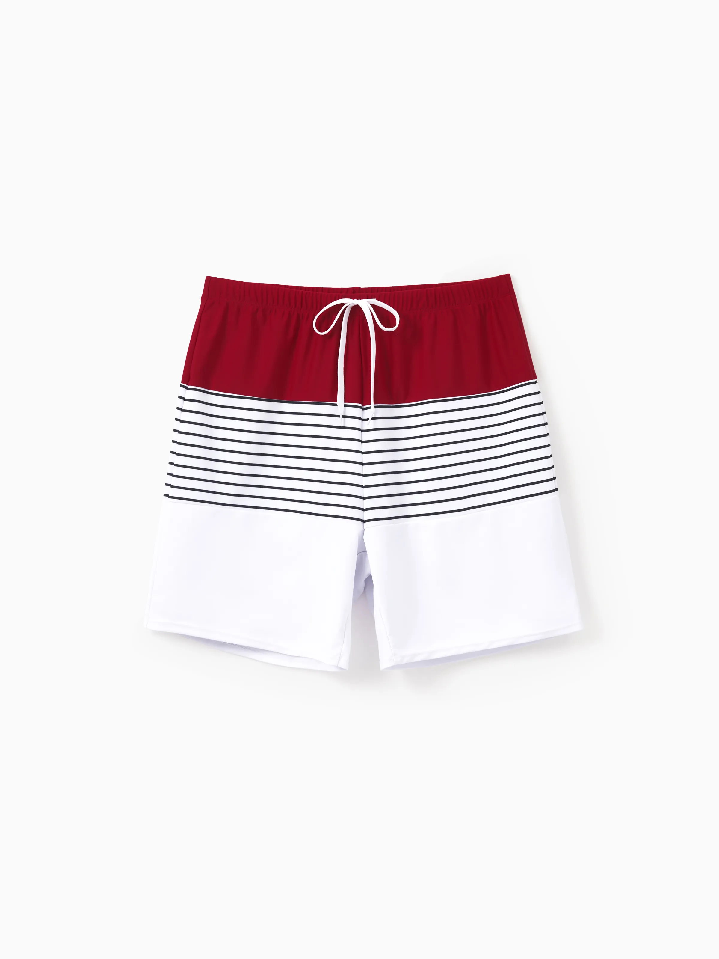 

Family Matching Swimsuits Red Striped One-Shoulder Bikini or Colorblock Swim Trunks Matching Beachwear Outfits for Summer, Cruise, Vacation