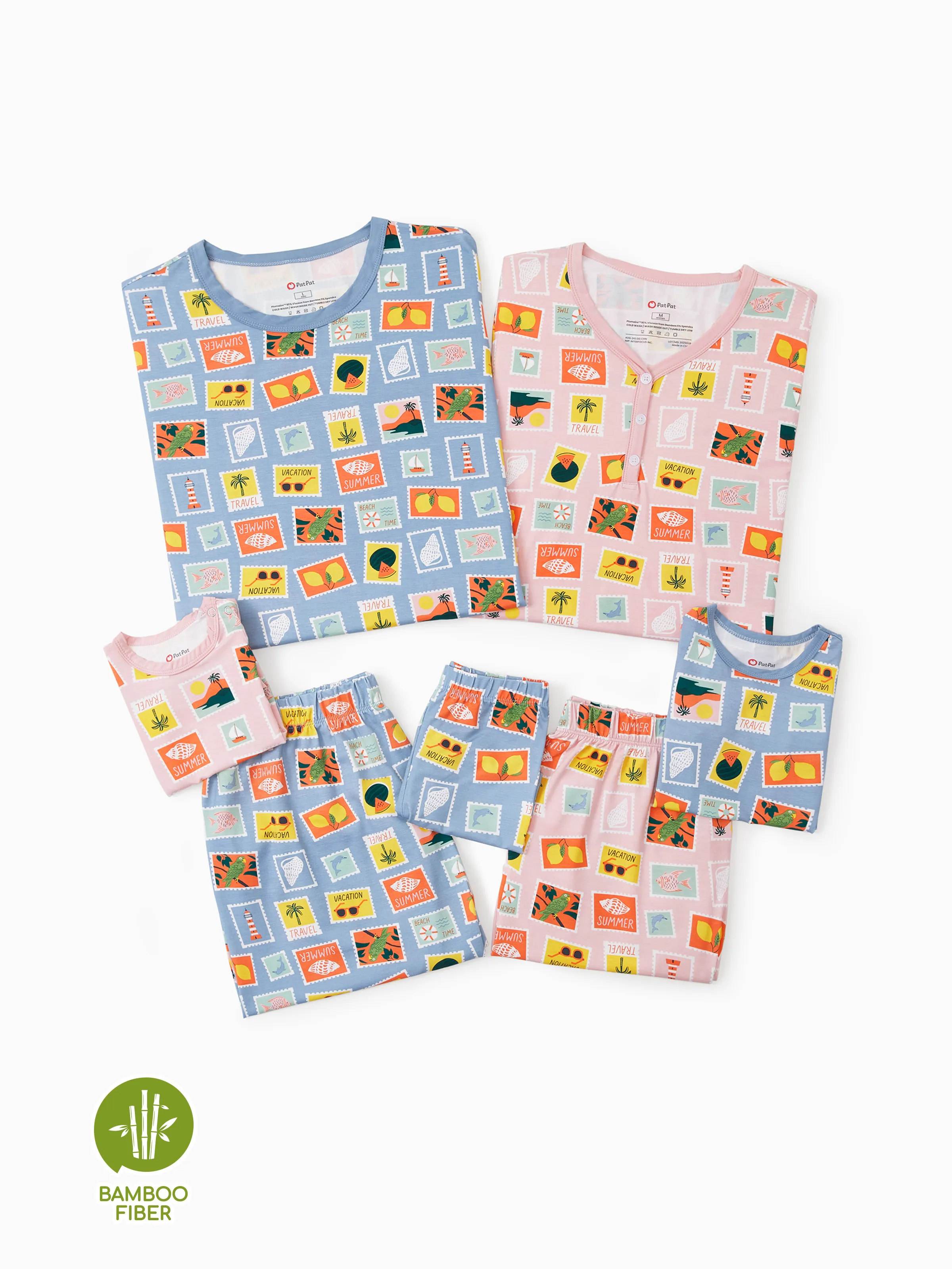 Bamboo Family Pajamas Vacation Theme Print Short-sleeve Matching Pajama set (Snug-Fitting for Children)