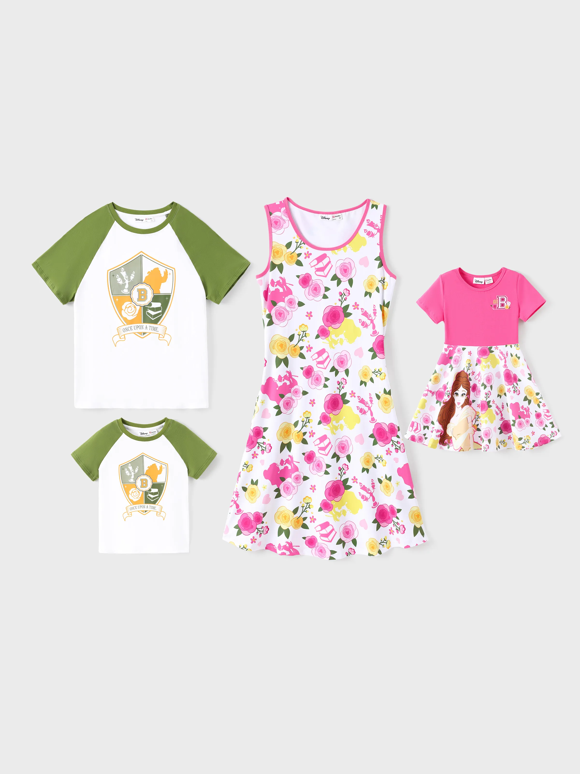 Disney Princess Family matching Beller Floral Print Dress/Cotton Colorblock Top