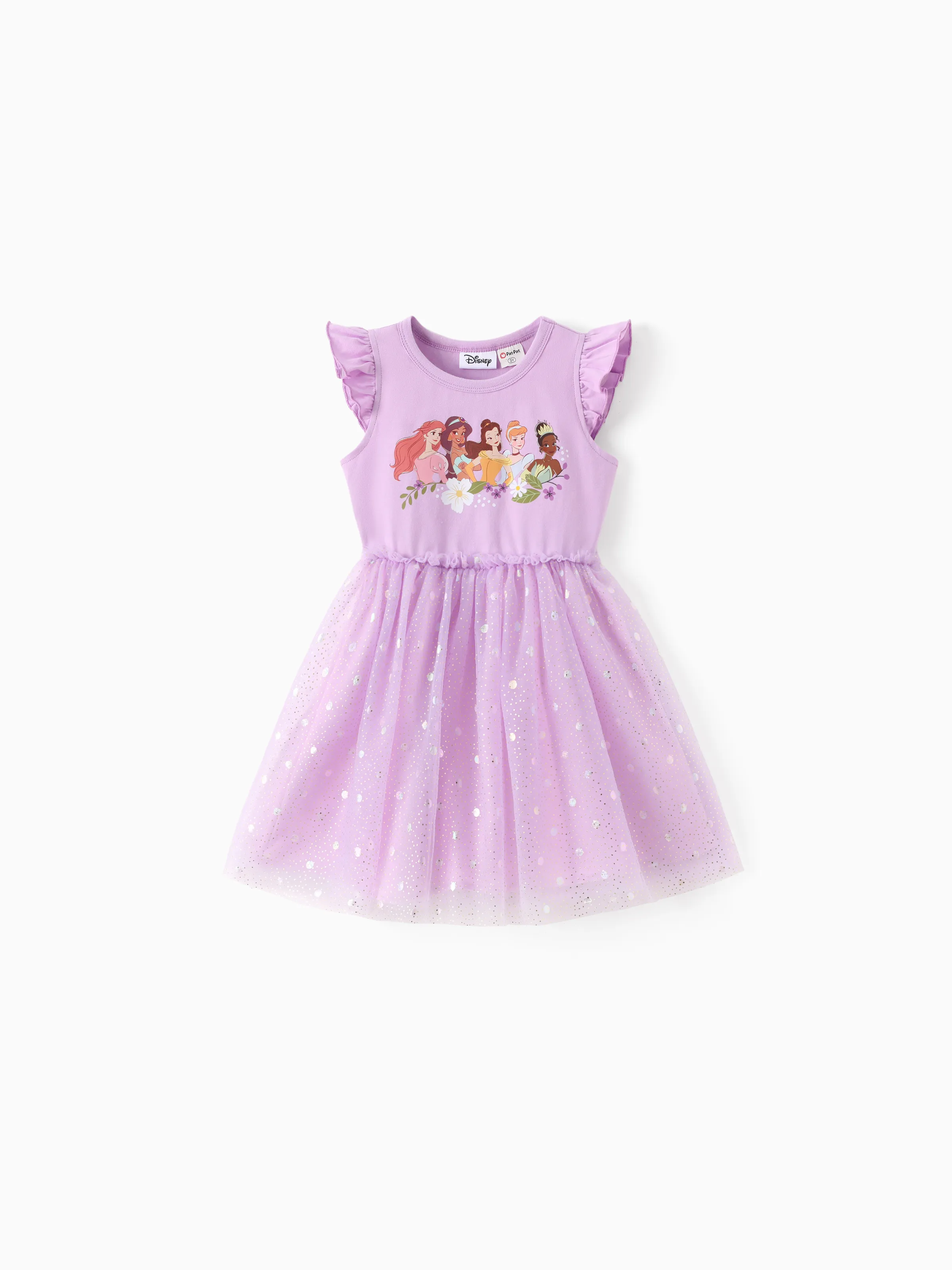 Disney Princess Toddler Girl Princess Print Ruffle-sleeve Polka dots Mesh Dress