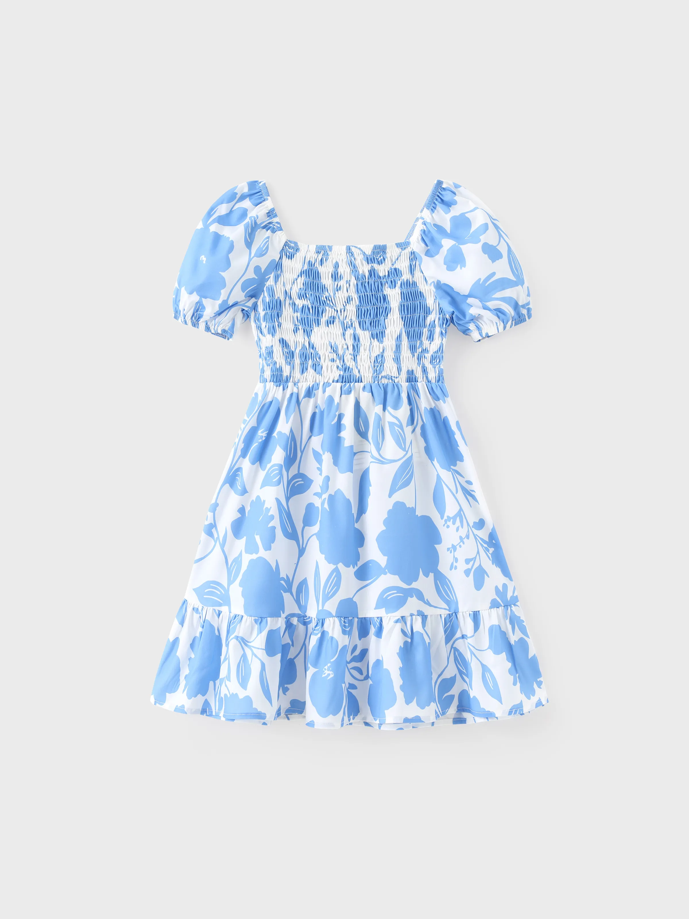 

Family Matching Outfits Blue and White Floral Print Dress or Colorblock T-Shirt Summer Vacation Set