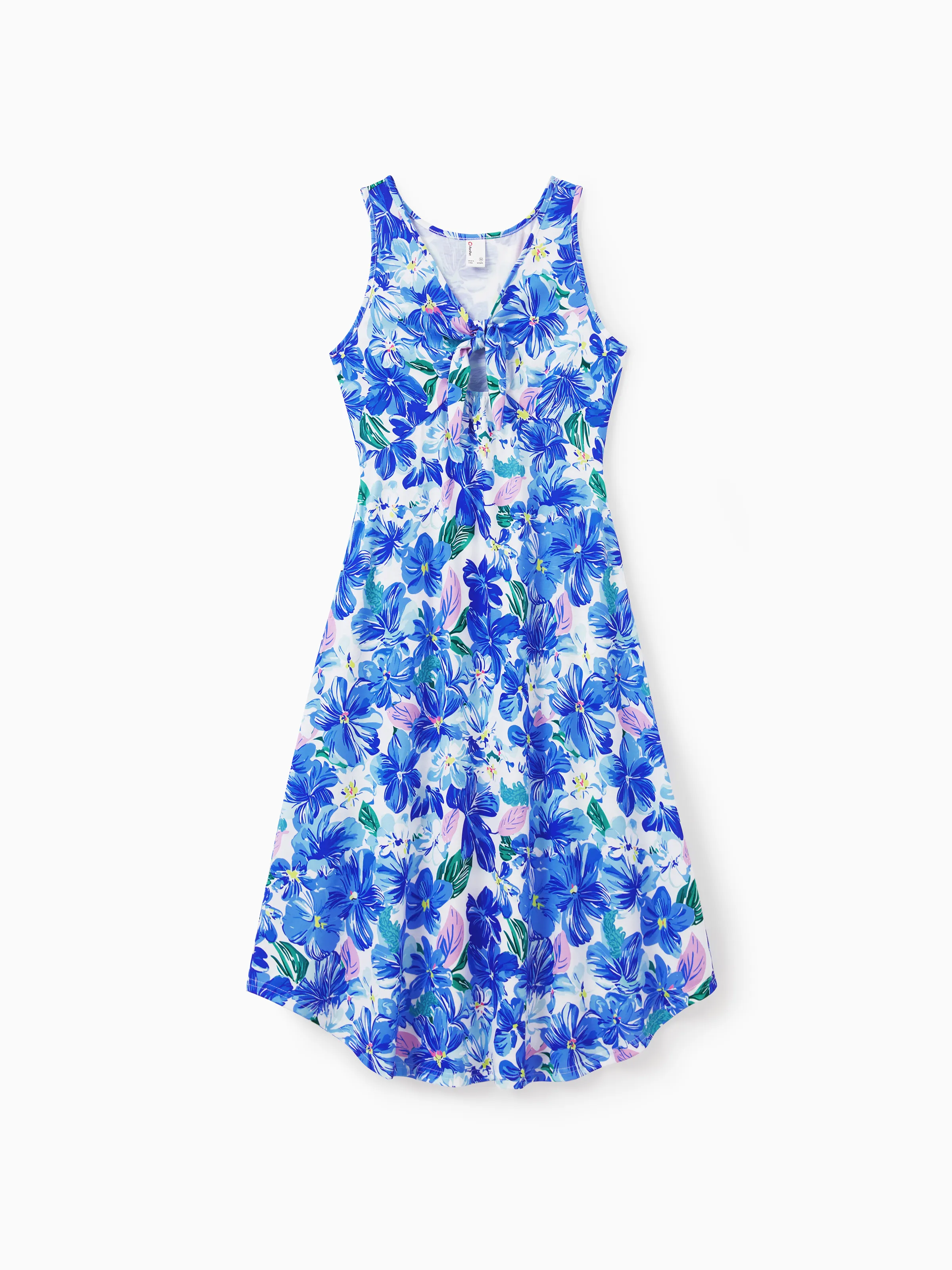 

Matching Family Outfits Summer Blue Set Tropical Floral Print Sundresses or Splicing Colorblock T-shirt Hawaiian Vacation Beachwear for Family Photos
