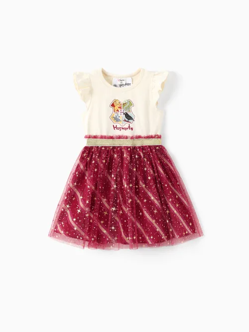 Harry Potter Toddler/Kid Girl Cotton Owl/College Print Ruffle-sleeve Mesh Dress 