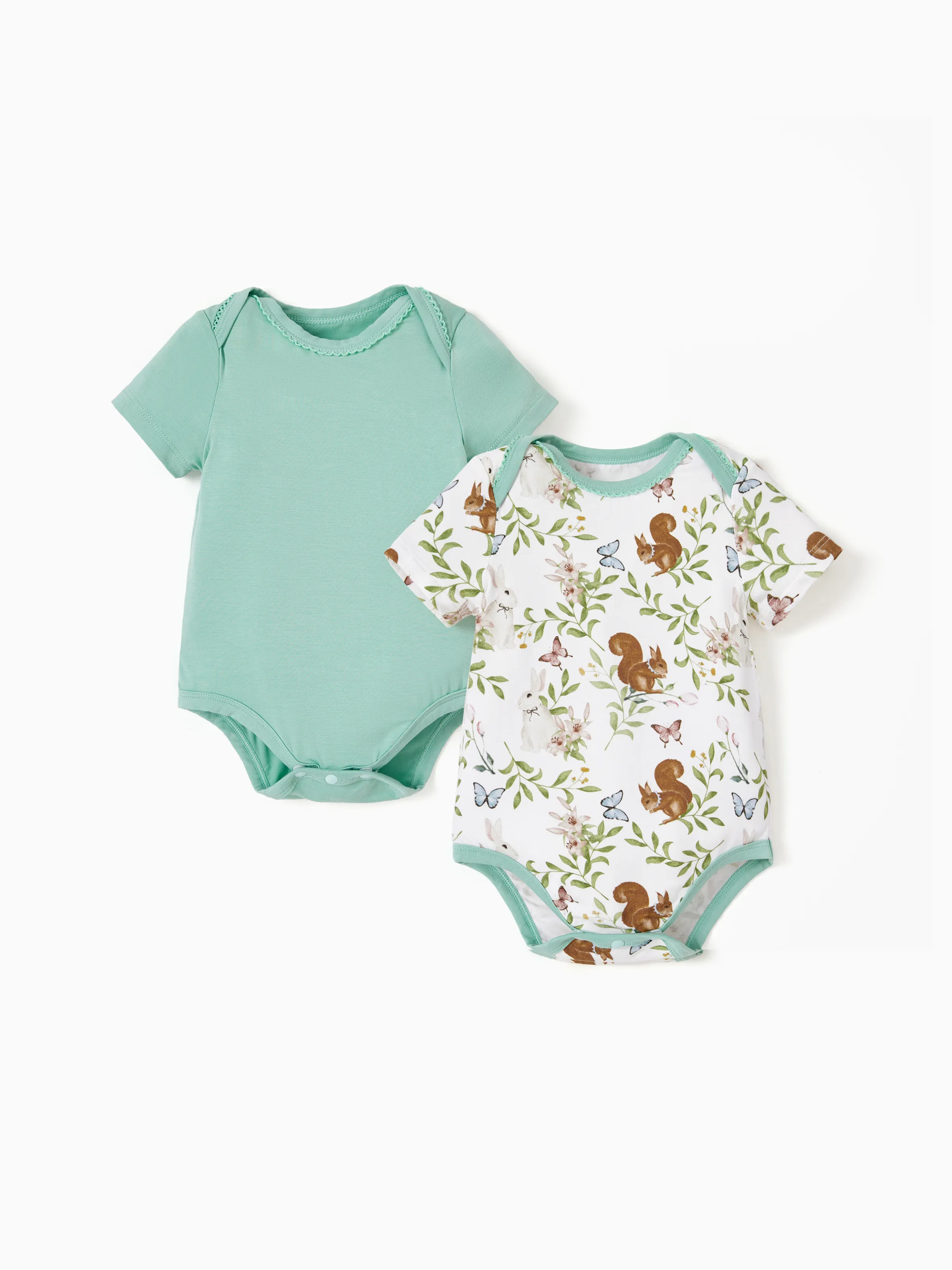 

Bamboo Baby Boy/Girl 2-Pack Solid&Printed Rompers Set