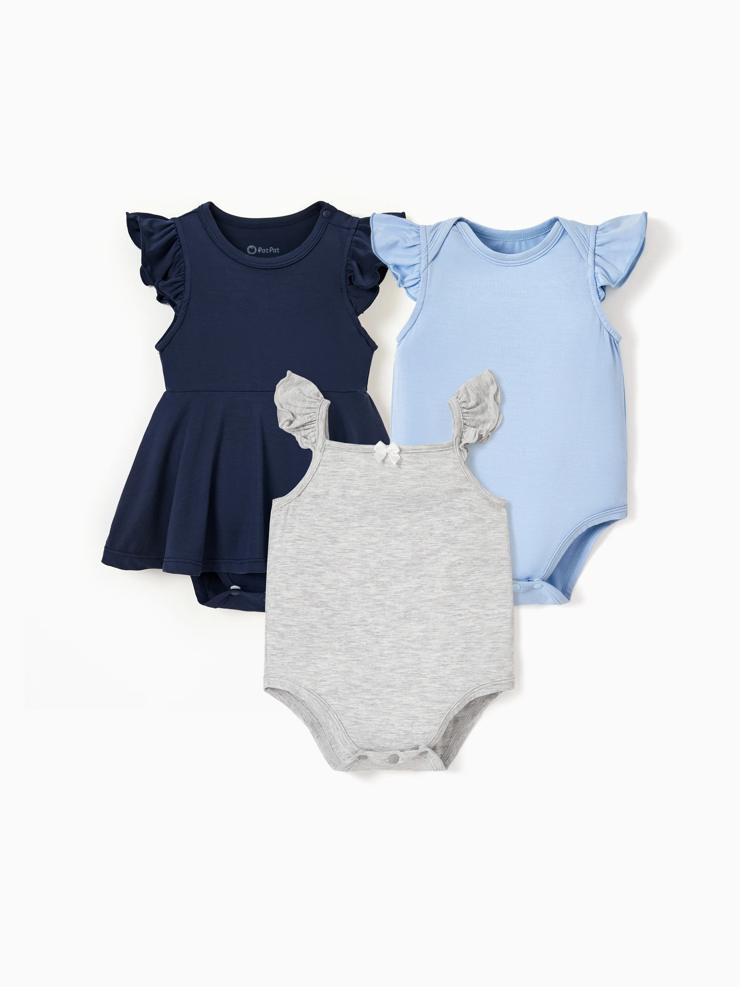 

Bamboo Baby Girl 3-Piece Solid Color Rompers Set