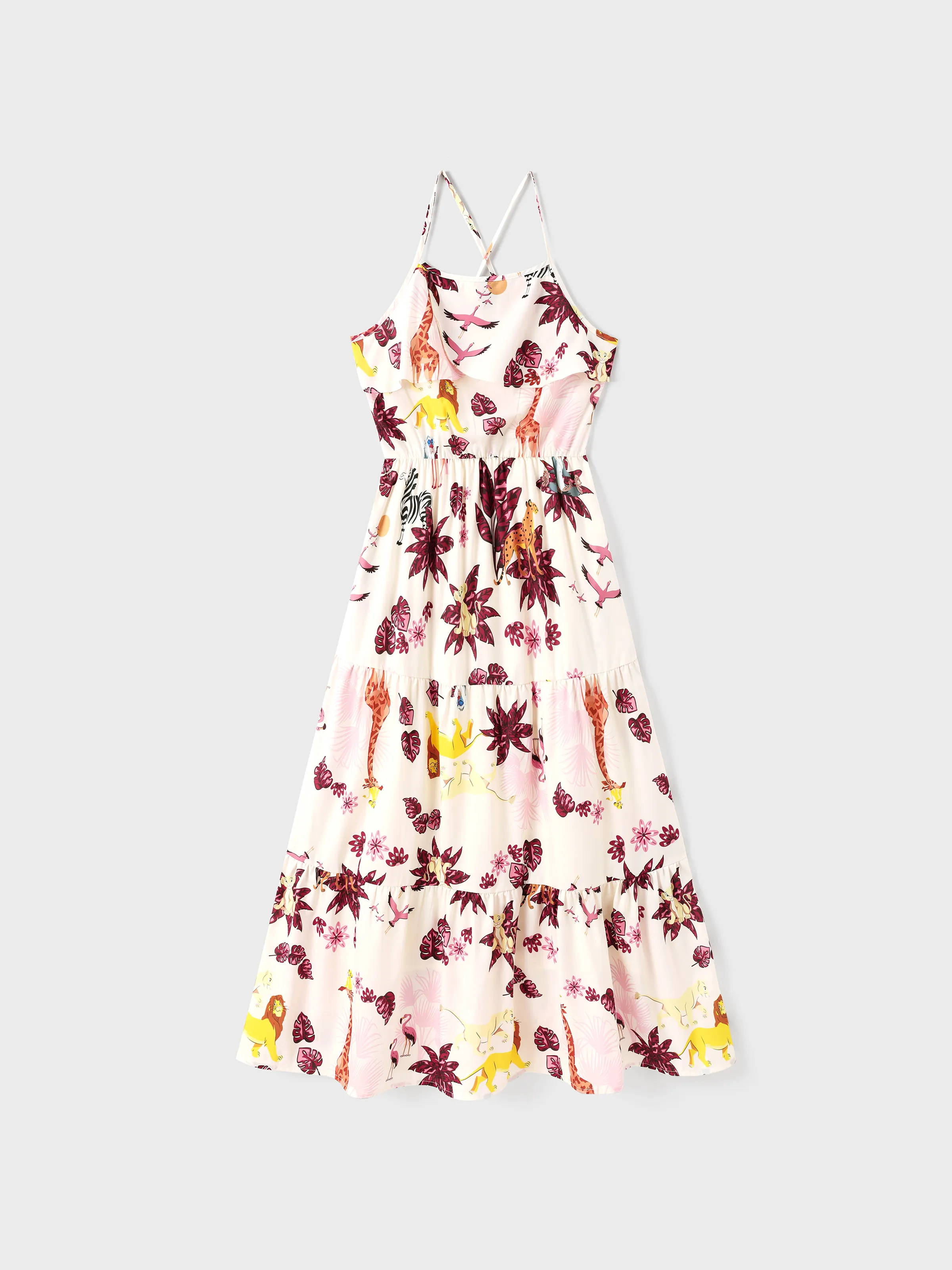 

Disney Lion King Family Matching Animal Palm Tree Print Ruffled Camisole Dress /Top/Jumpsuit