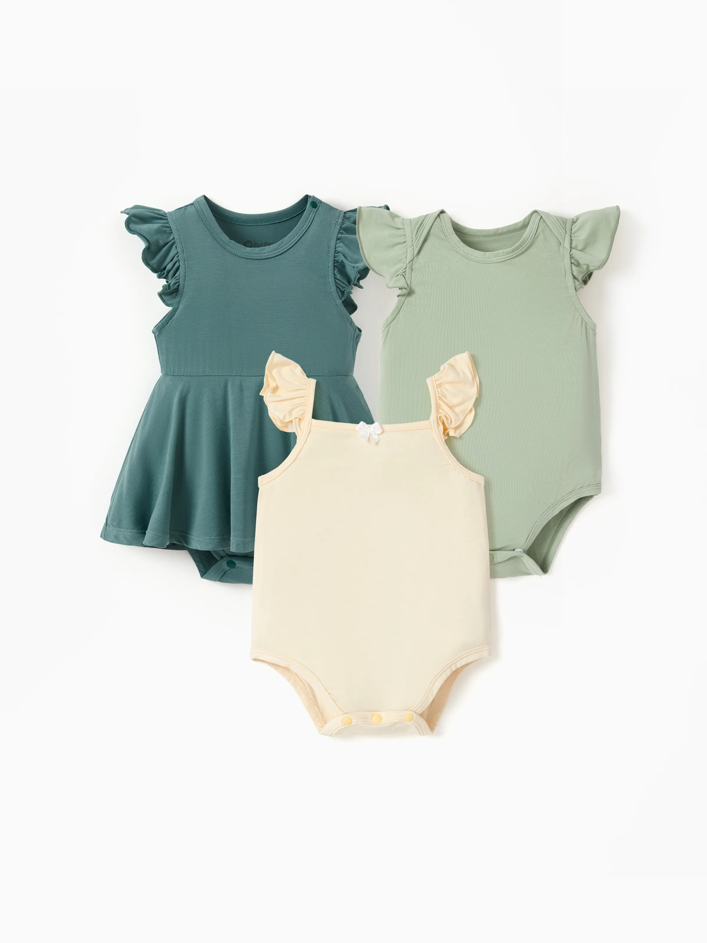 

Bamboo Baby Girl 3-Piece Solid Color Rompers Set