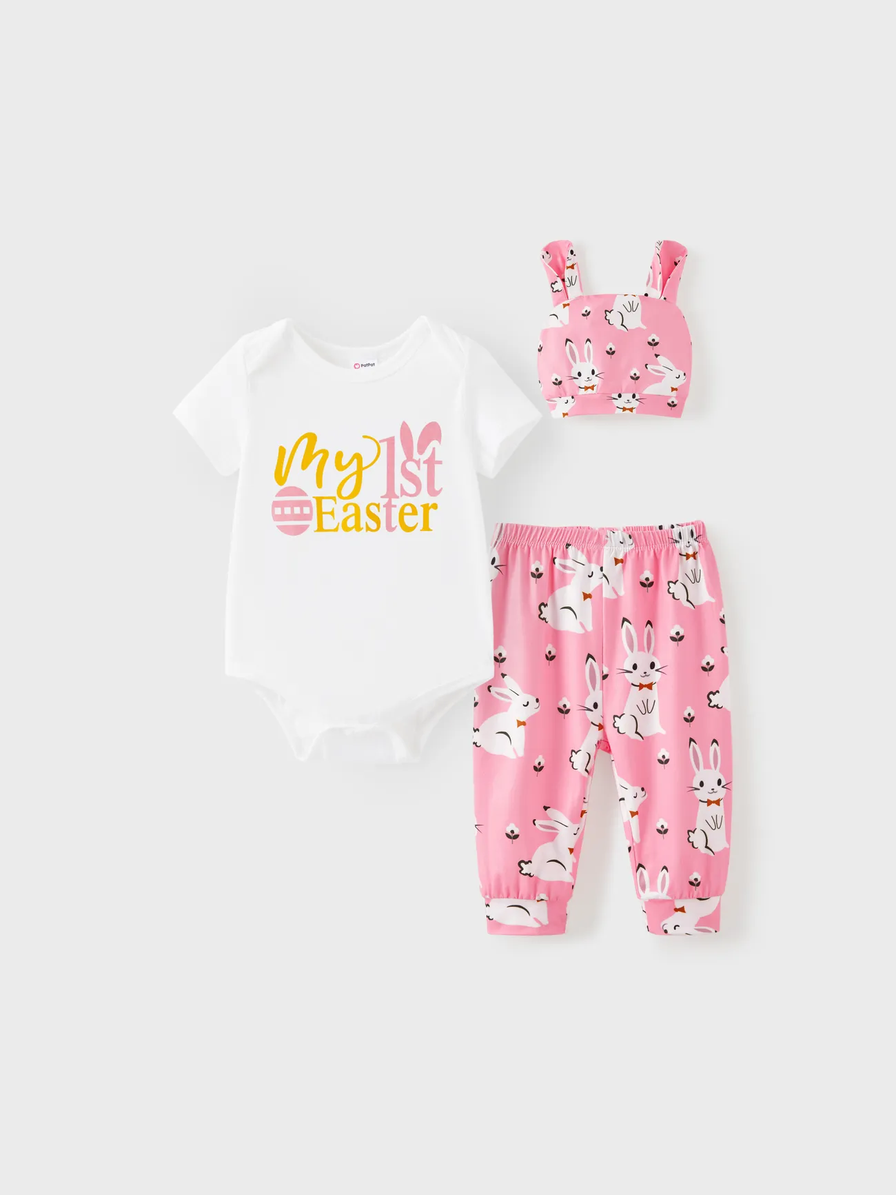 Easter Baby Boy/Girl 3-Piece Cute Rabbit Print Romper and Pants with Hat Set