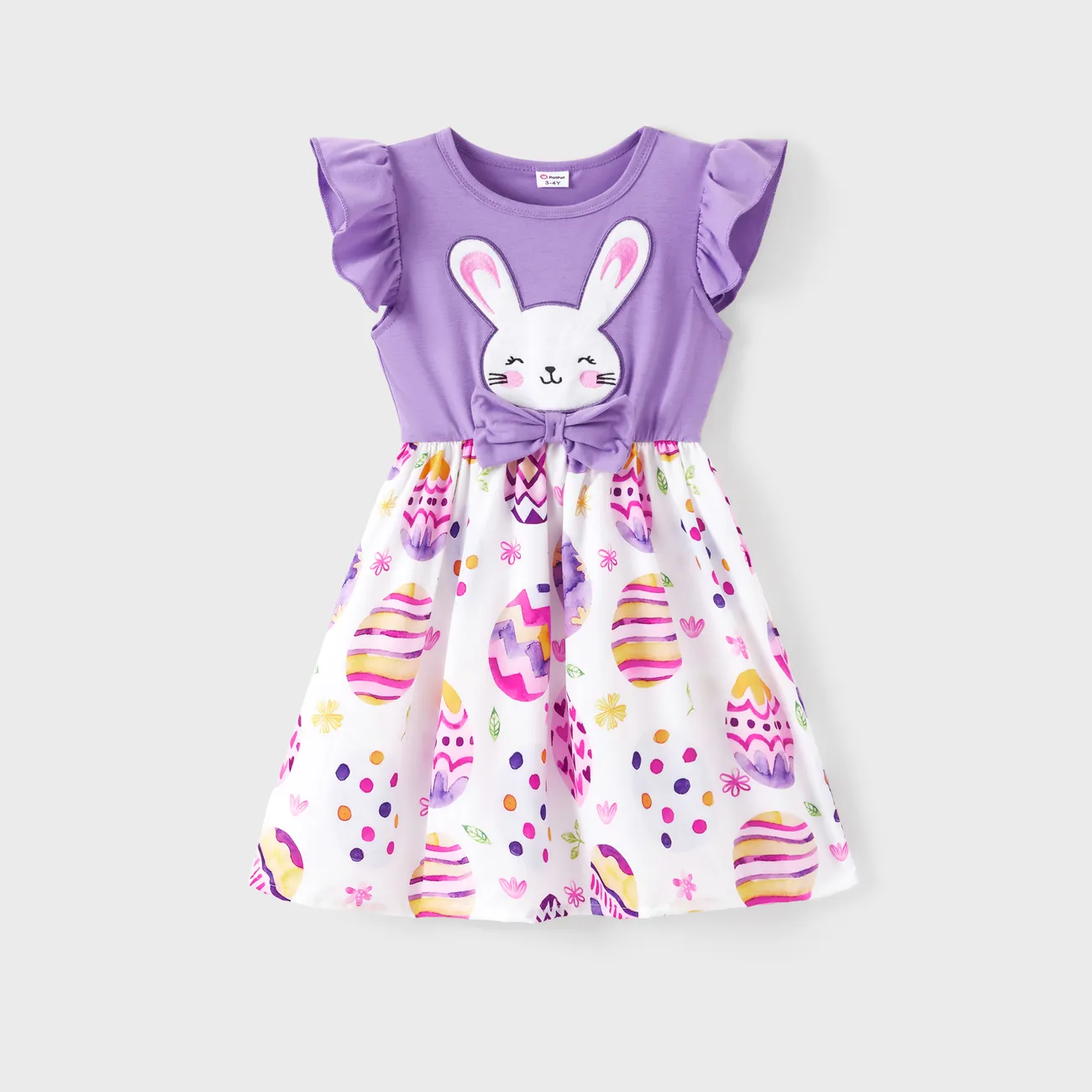 Easter Toddler Girl Rabbit Print Flutter-sleeve Dress