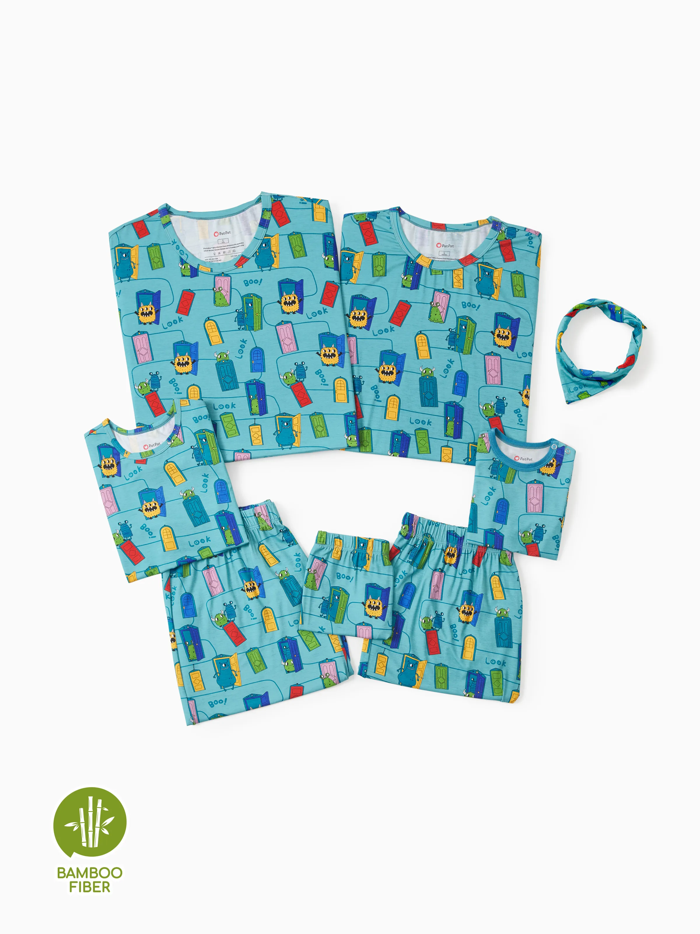 Pyjama familial en bambou Imprimé dessin animé Ensemble de pyjama assorti à manches courtes ( Ajusté pour les enfants )