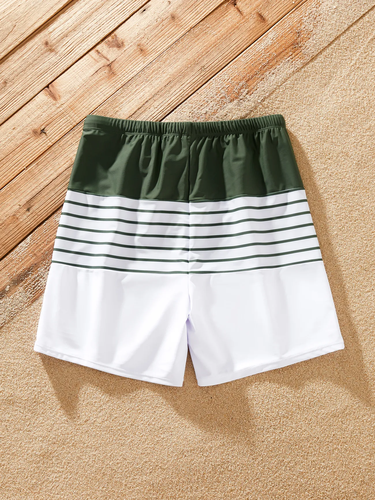 Men - Family Matching Olive Green Stripe Ruffle 2-piece Bikini Swimwear With Cover up Skirt or Colorblock Swim Trunks - Army green - image 18
