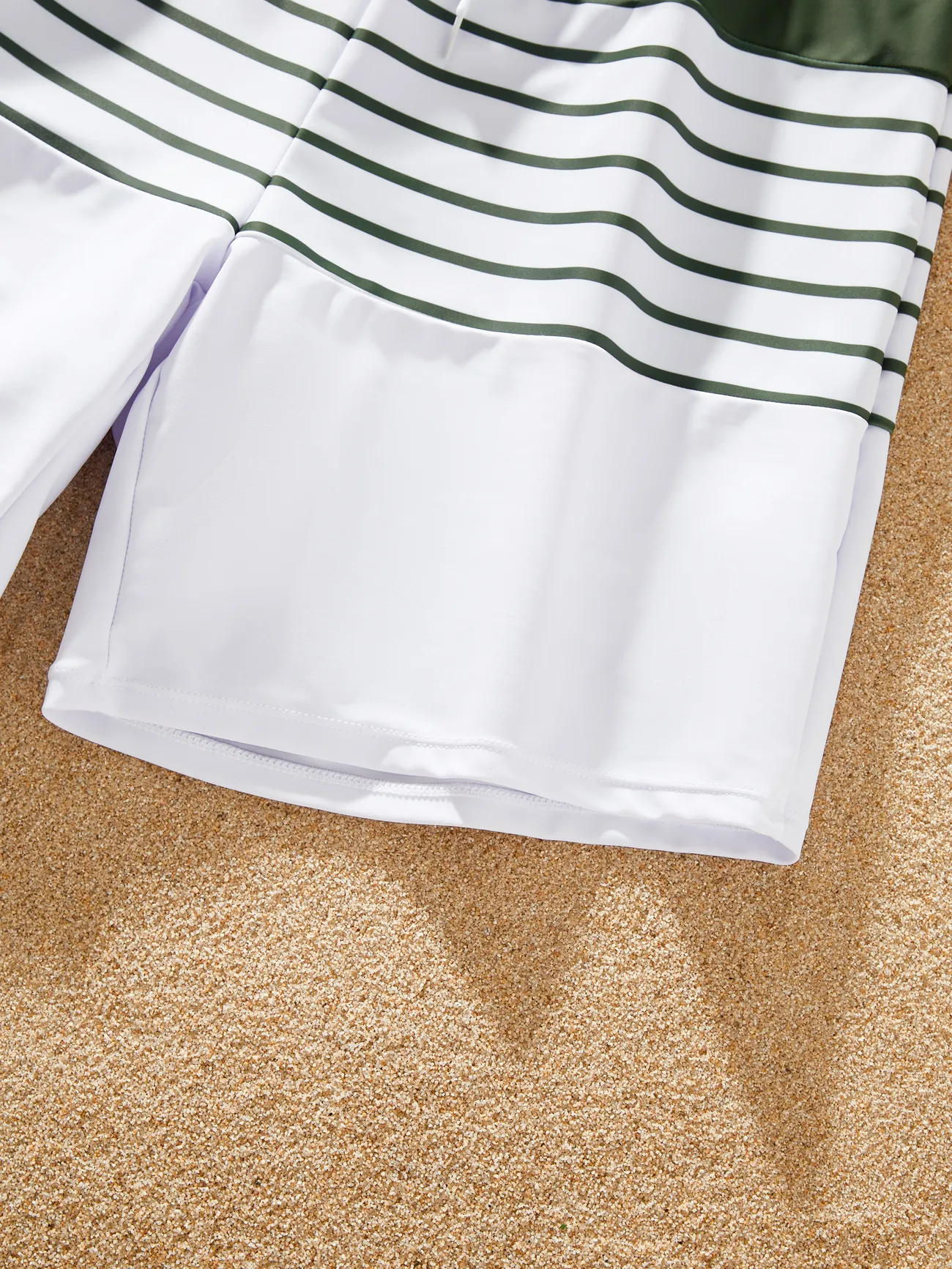 Men - Family Matching Olive Green Stripe Ruffle 2-piece Bikini Swimwear With Cover up Skirt or Colorblock Swim Trunks - Army green - image 21