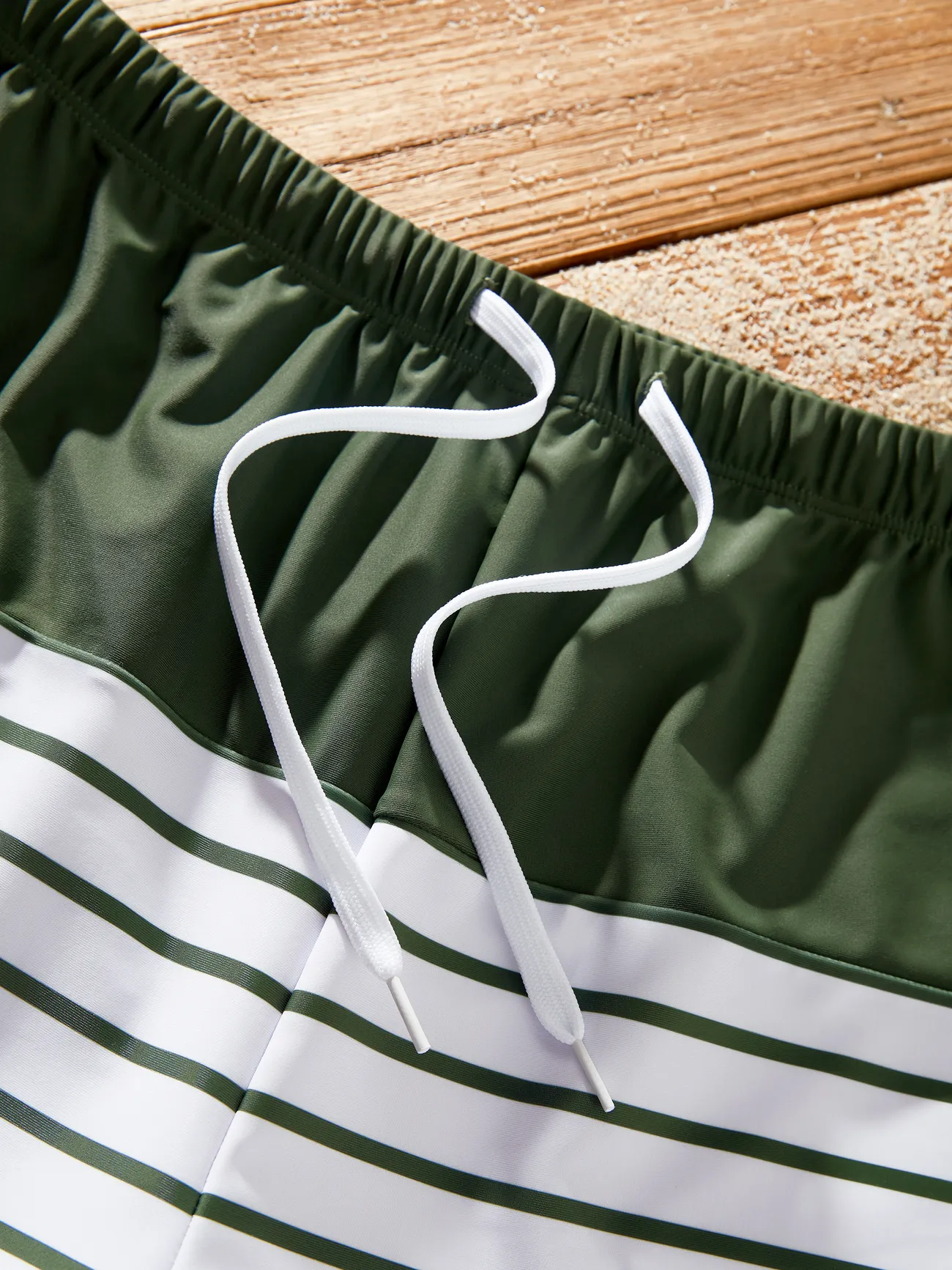 Men - Family Matching Olive Green Stripe Ruffle 2-piece Bikini Swimwear With Cover up Skirt or Colorblock Swim Trunks - Army green - image 19