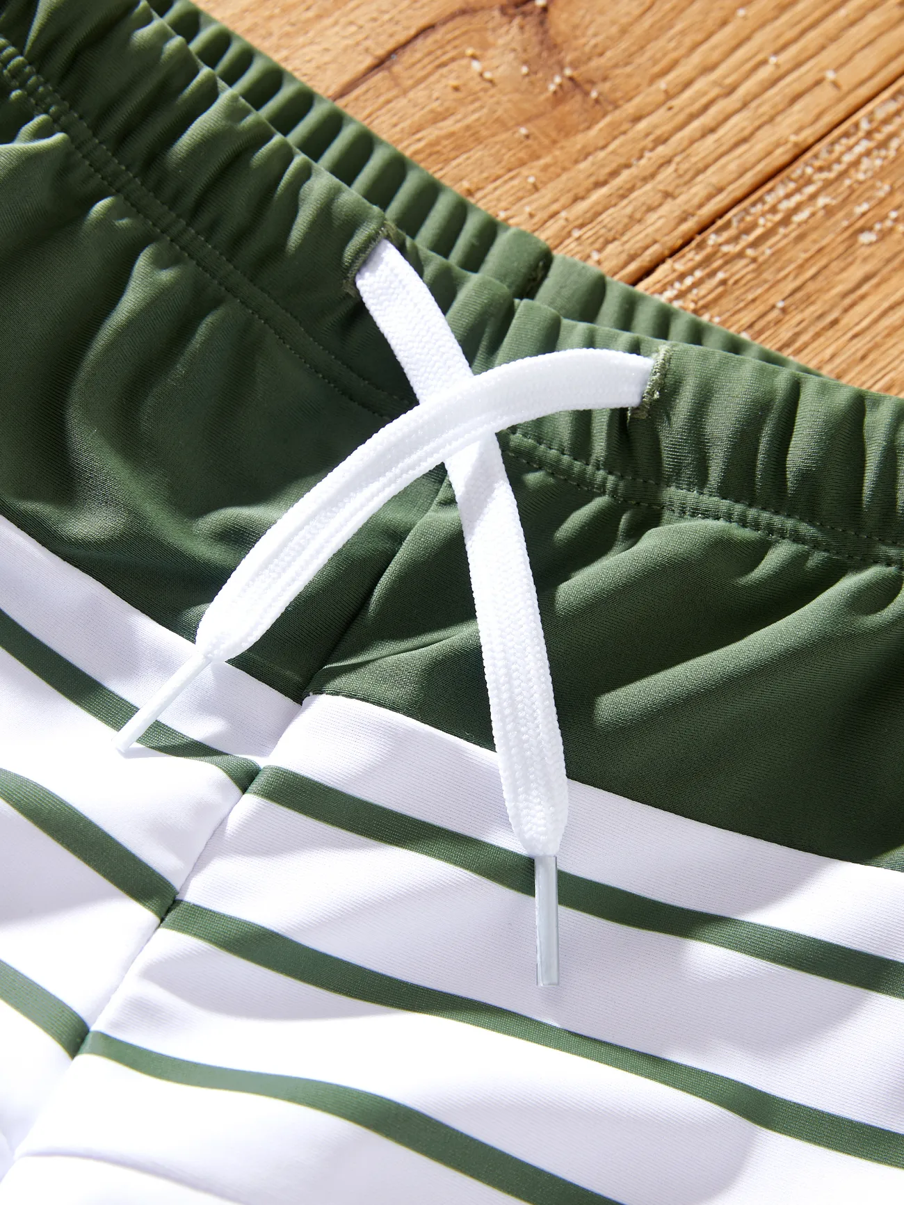 Boy - Family Matching Olive Green Stripe Ruffle 2-piece Bikini Swimwear With Cover up Skirt or Colorblock Swim Trunks - Army green - image 14
