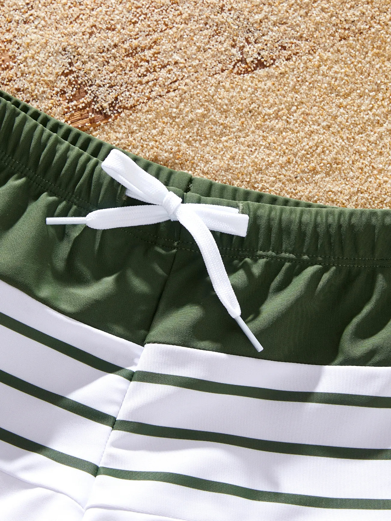 Boy - Family Matching Olive Green Stripe Ruffle 2-piece Bikini Swimwear With Cover up Skirt or Colorblock Swim Trunks - Army green - image 15