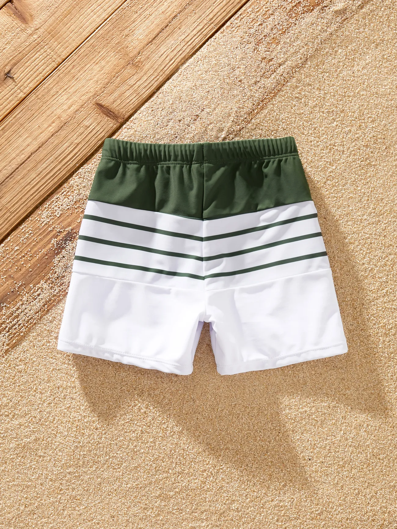Boy - Family Matching Olive Green Stripe Ruffle 2-piece Bikini Swimwear With Cover up Skirt or Colorblock Swim Trunks - Army green - image 13