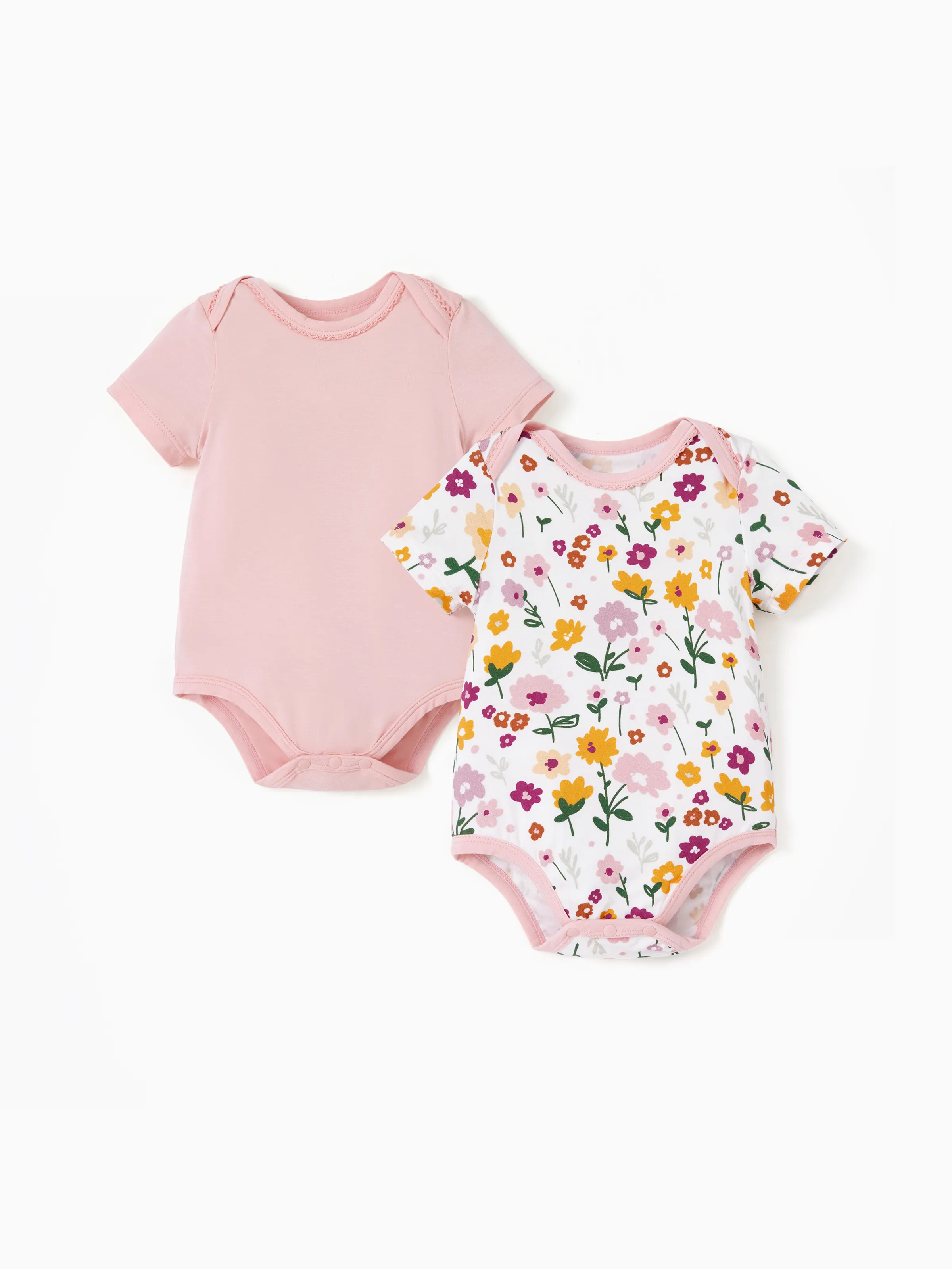 

Bamboo Baby Boy/Girl 2-Pack Solid&Printed Rompers Set