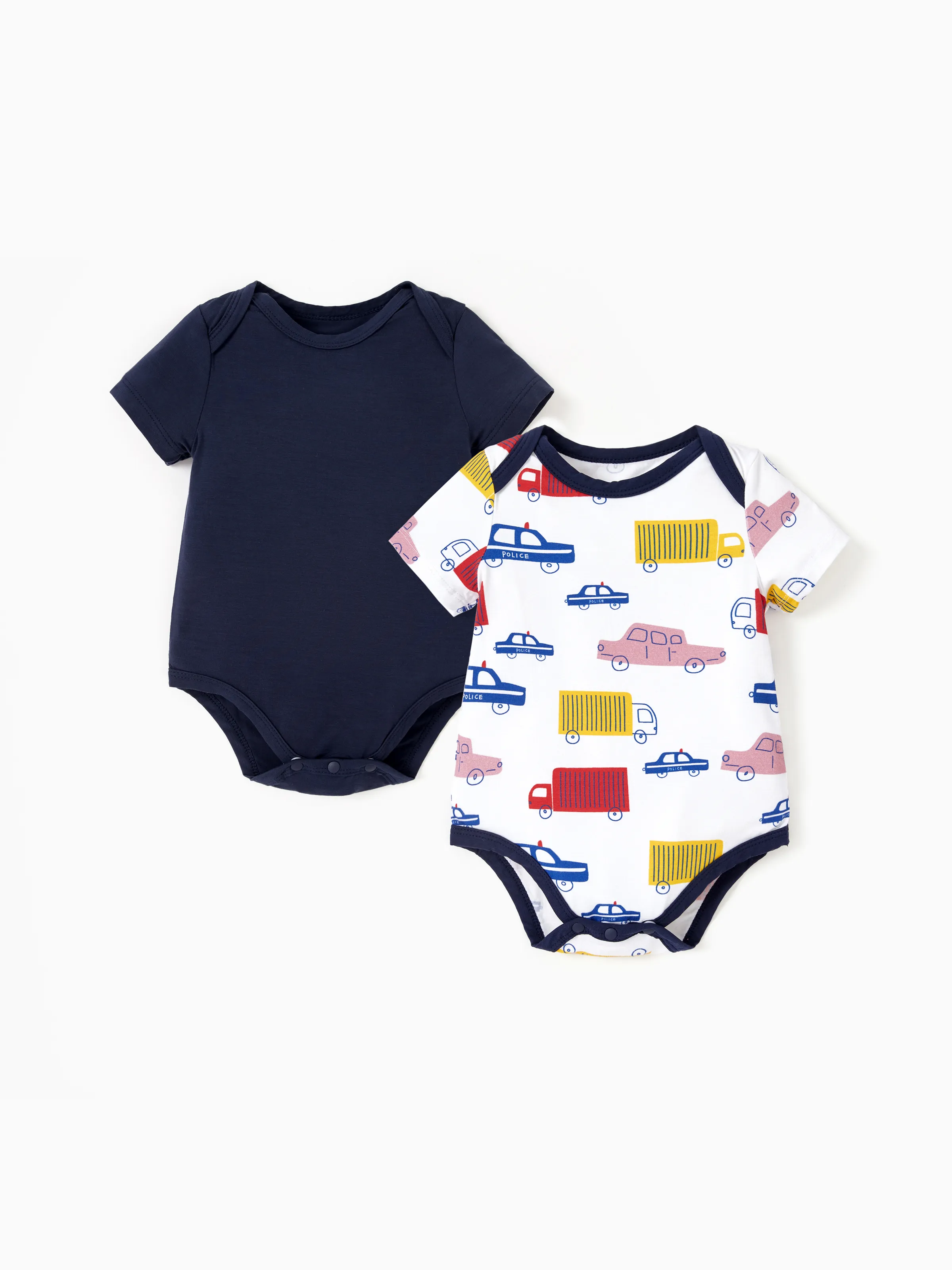 

Bamboo Baby Boy/Girl 2-Pack Solid&Printed Rompers Set