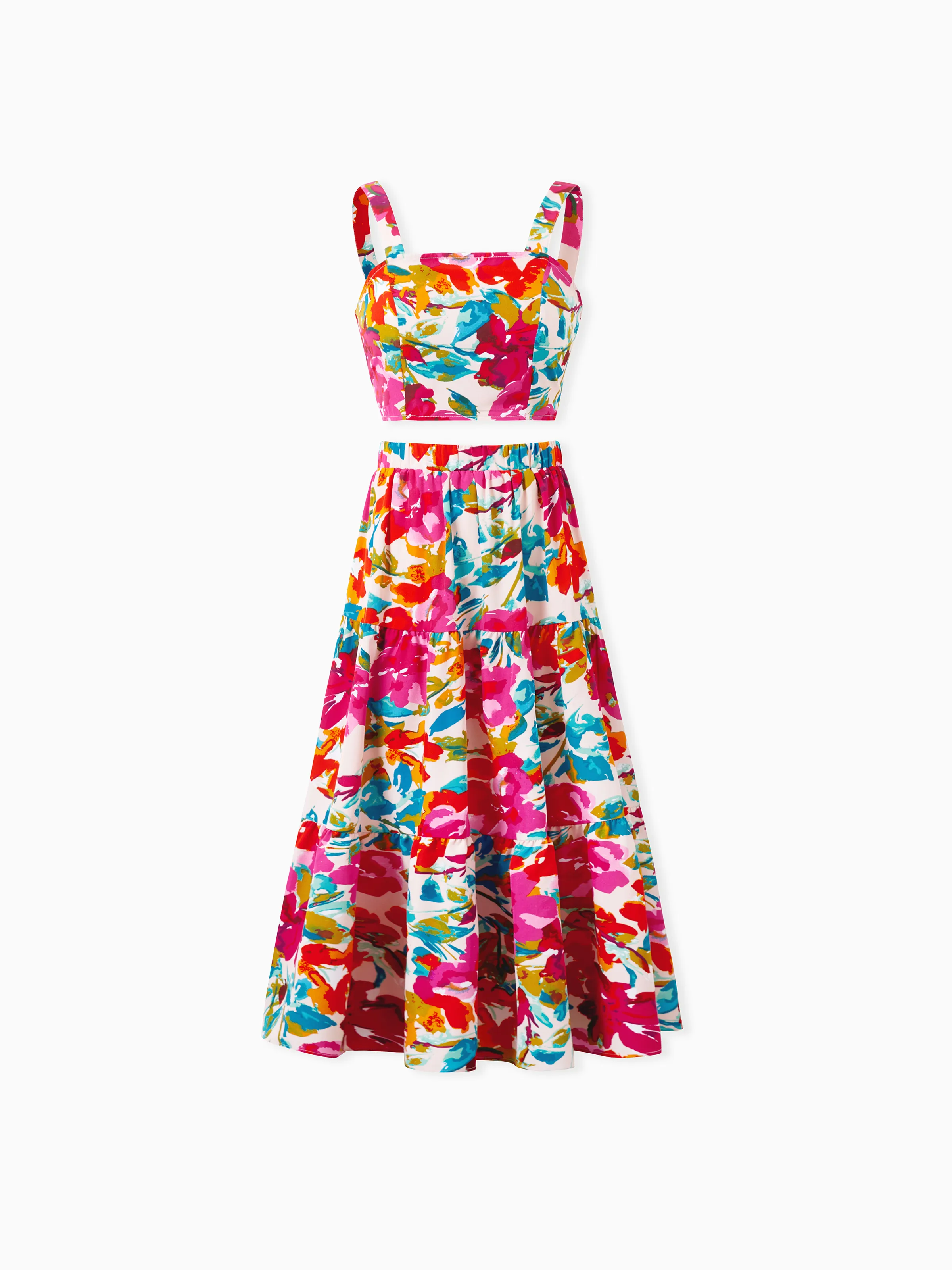 

Colorful Family Matching Outfits sSleeveless Strap Top and Skirt Co-ord Set & Shirt Sets Summer Vacation Clothe for Beach, Photoshoots, Travel