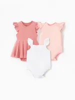 Conjunto de mamelucos de bambú para bebé niña de 3 piezas de color sólido