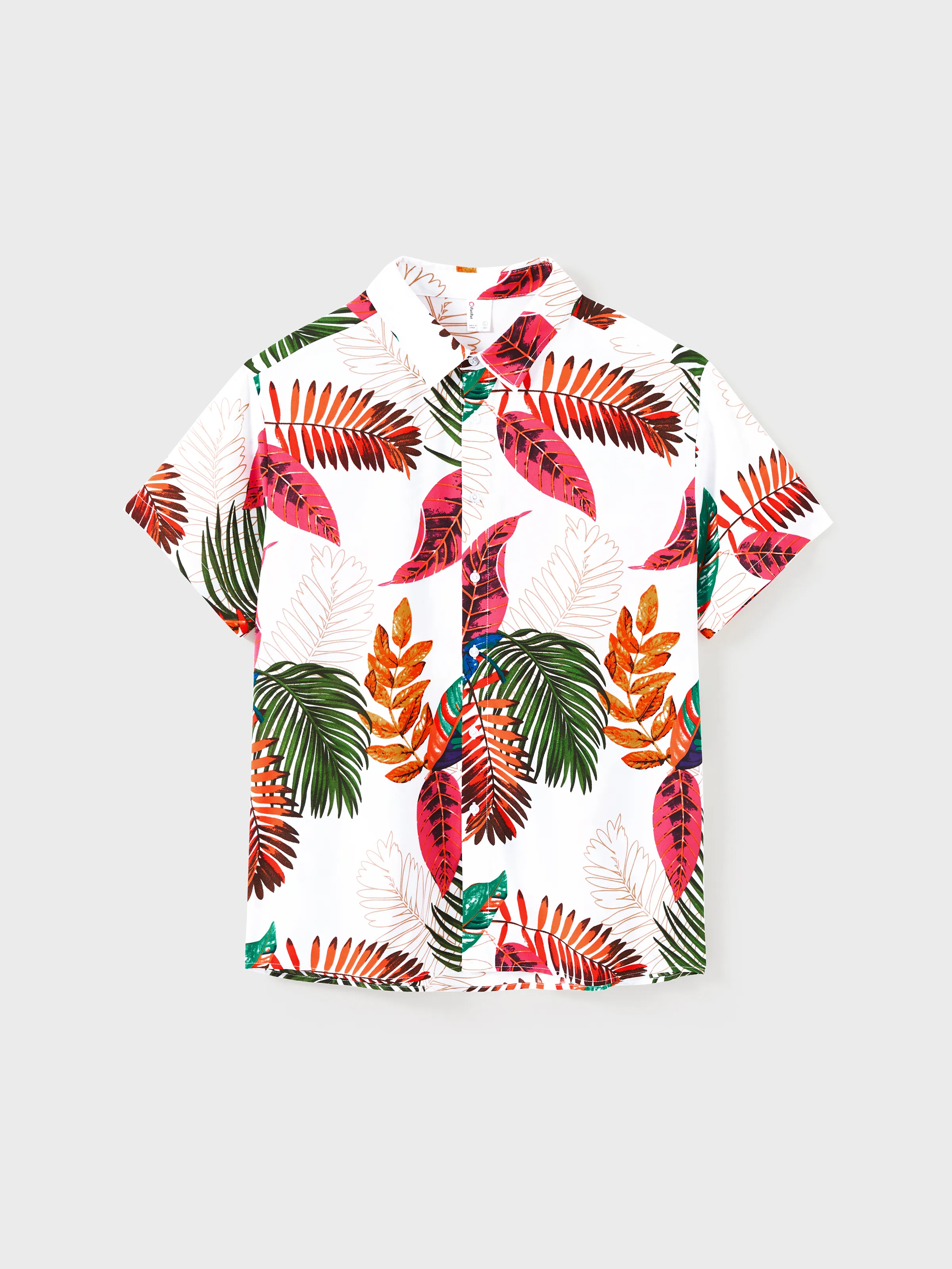 

Family Matching Couple Outfits Tropical Leaf Print Tie‑Front Camisole Top & Skirt or Short‑Sleeve Hawaiian Shirt Beachwear Set