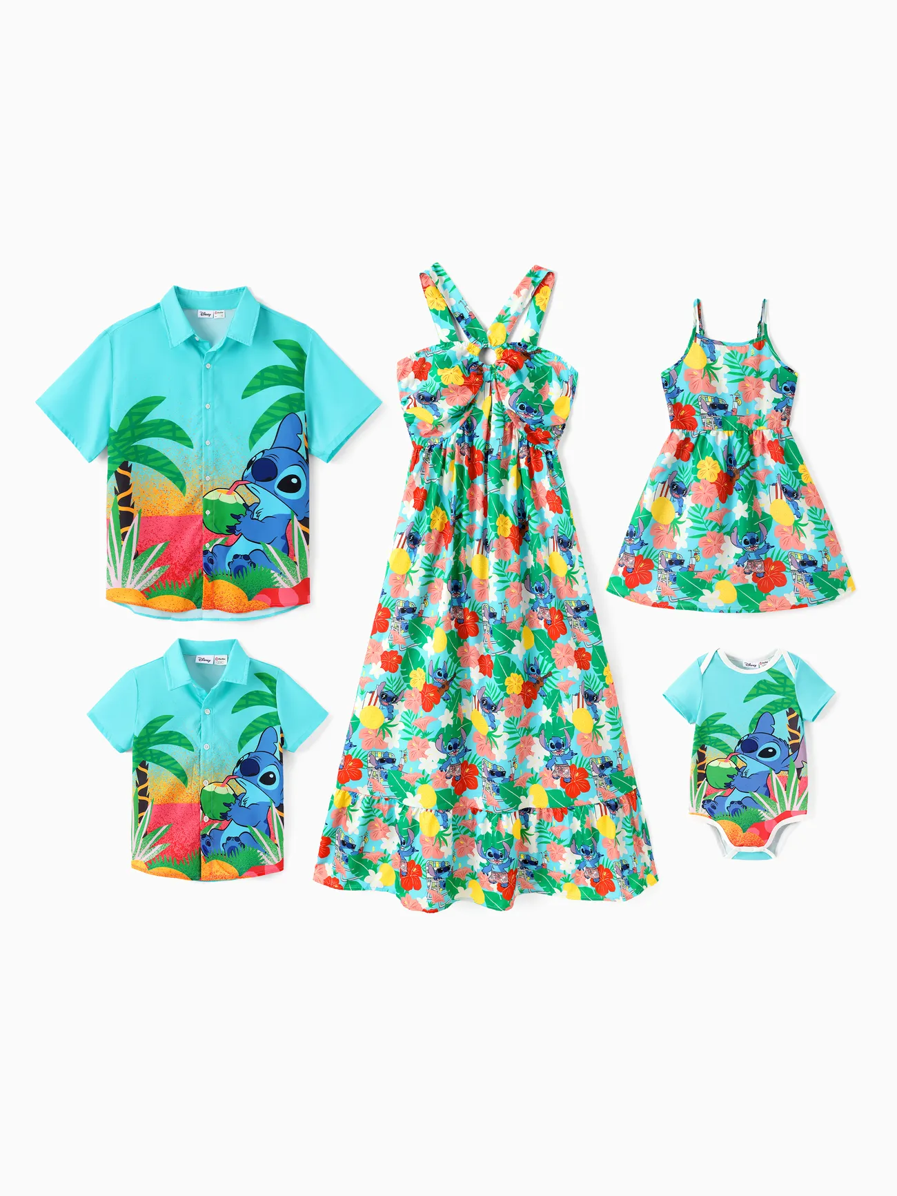 Women - Disney Stitch Family matching Tropical Print Dress/ Shirt - Green - image 4