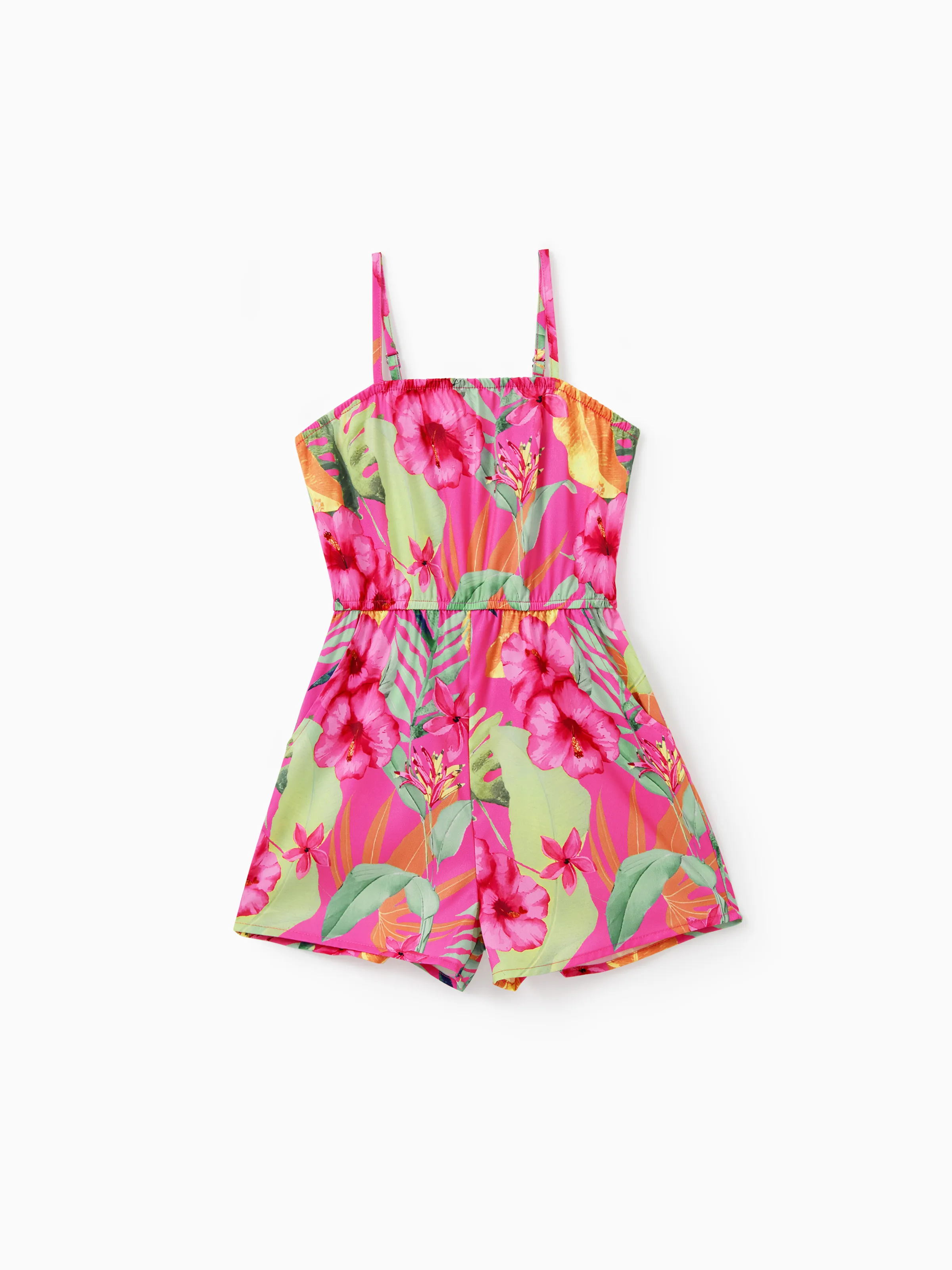 

Mommy and Me Matching Rompers Tropical Floral Strapless or Spaghetti Strap Jumpsuits for Mom and Daughter Summer Beach Outfit