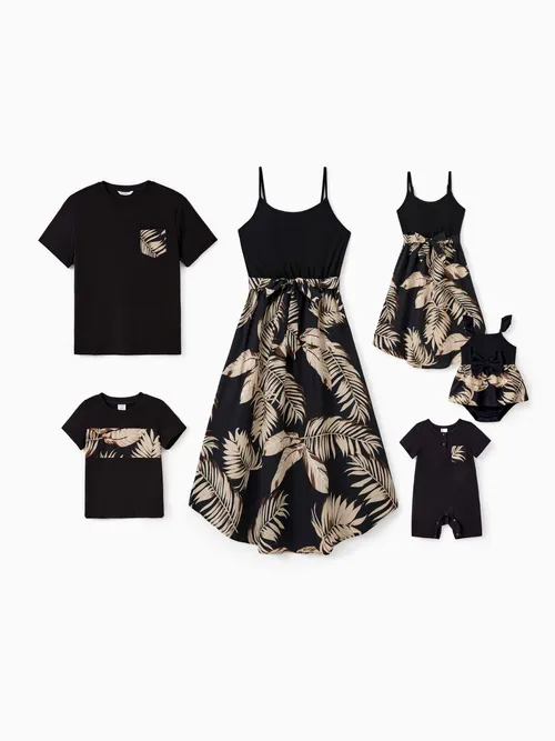 Black Tropical Vacation Outfits for Matching Family