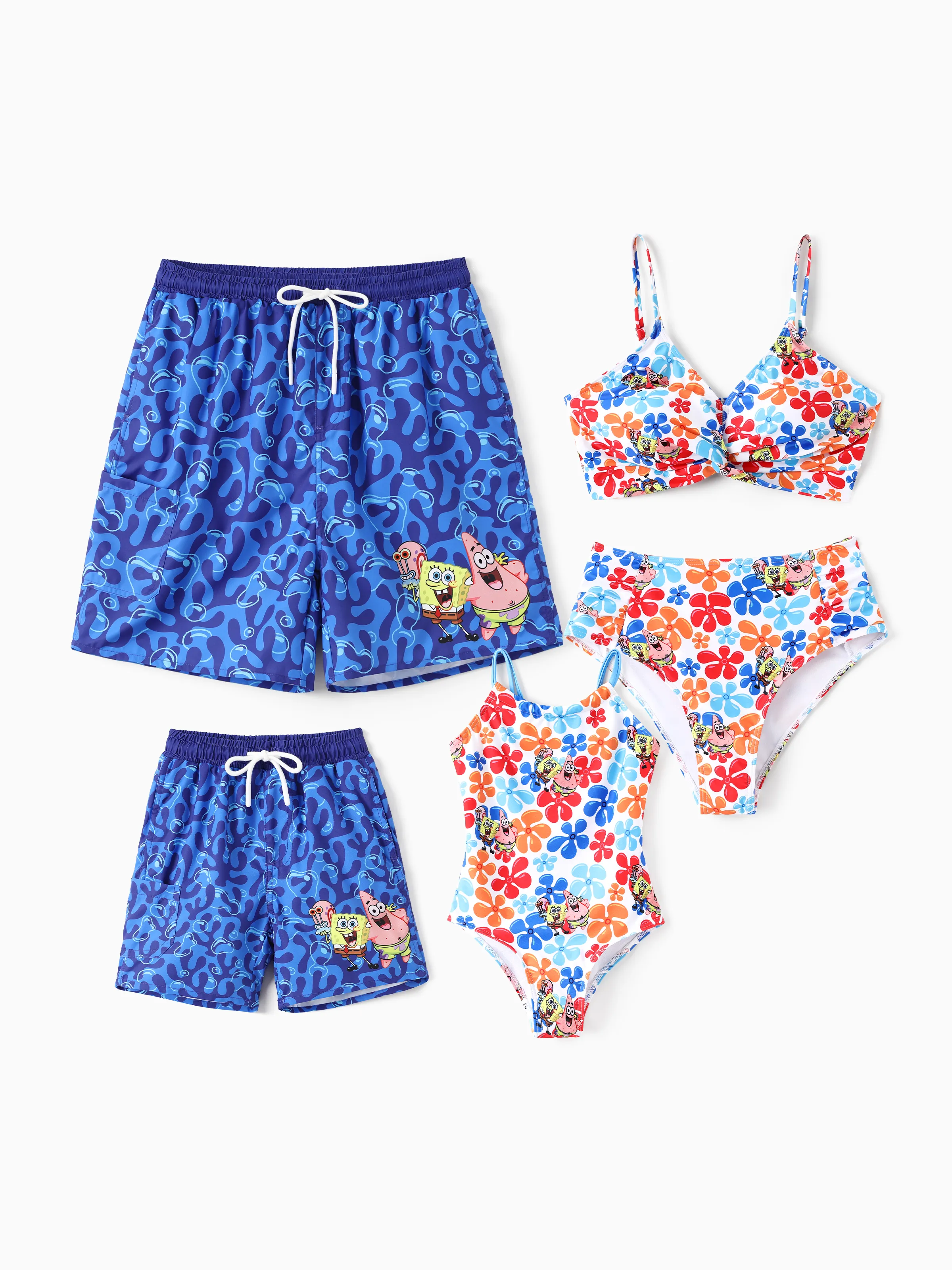 SpongeBob SquarePants Family Matching Water Ripple Print Swimsuits/ Swimming Trunks