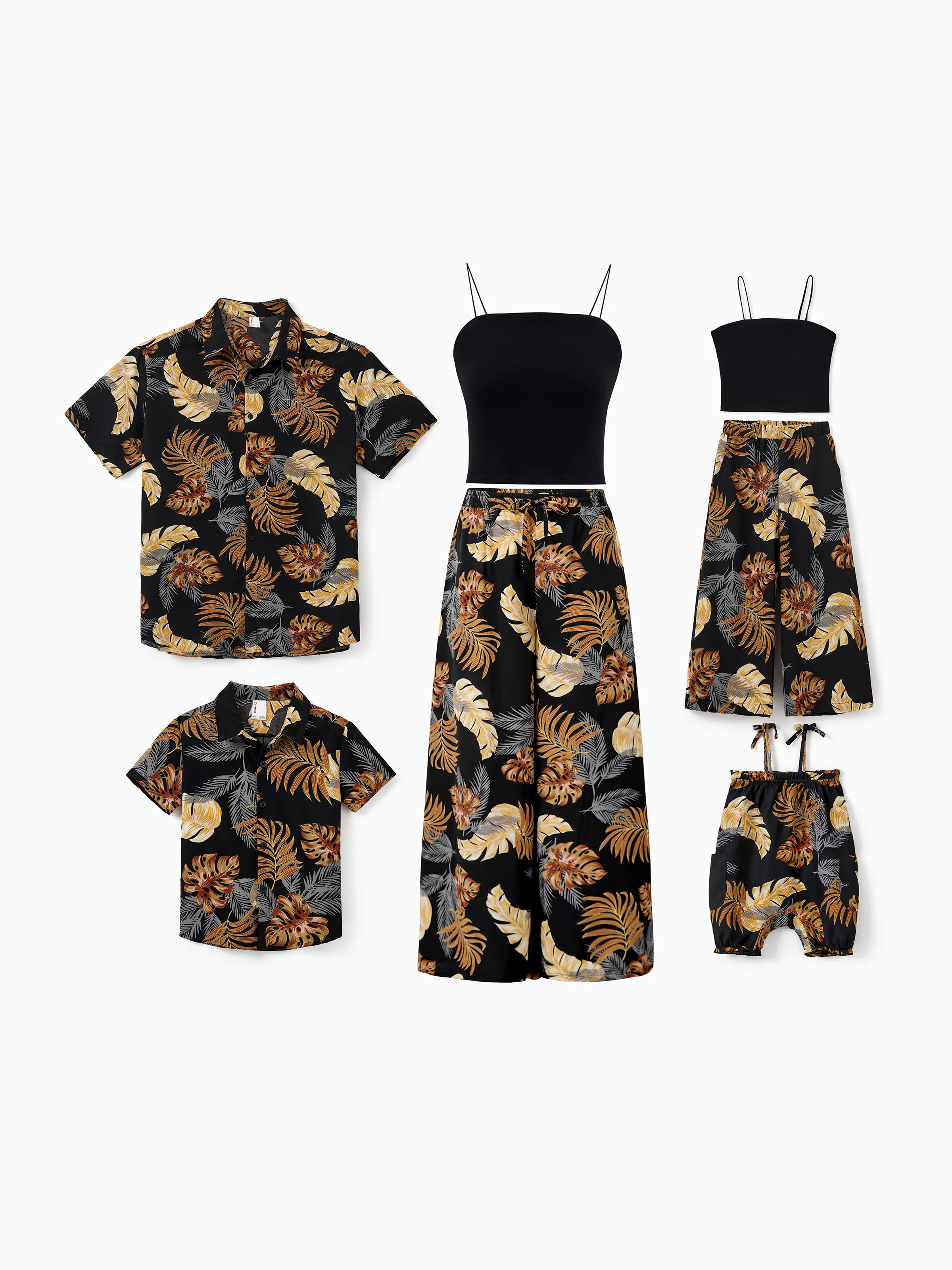 Family Matching Floral Print Beach Wear Short-sleeve Shirt or Camisole top and Wide-Leg Pants Set for Summer Vacation Family Looks
