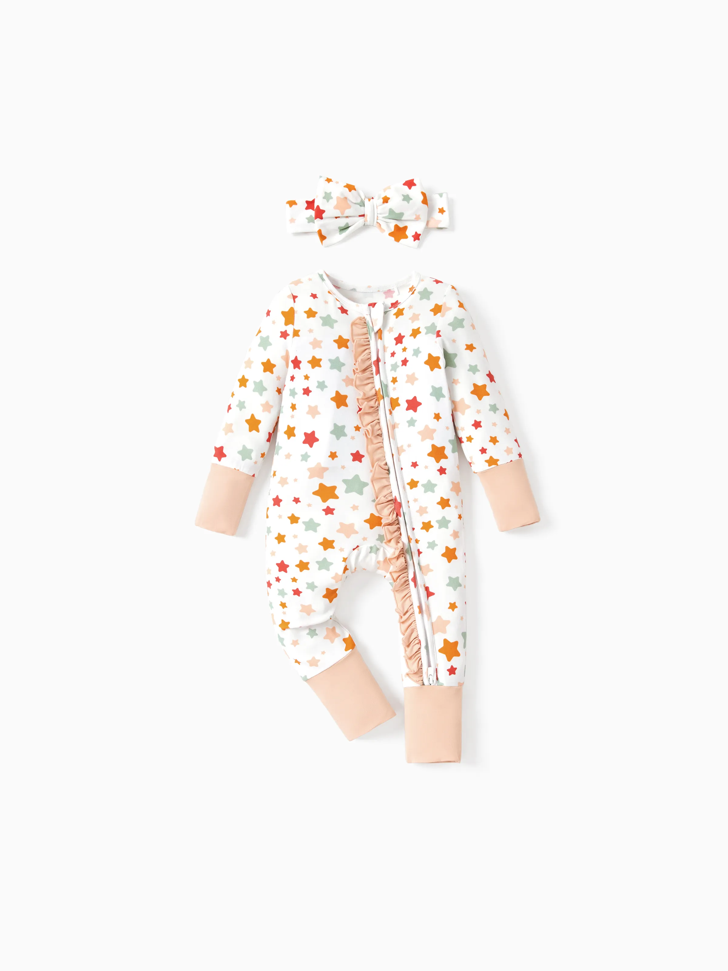 

Bamboo Baby Boy/Girl Animal Printed 2 Way Zipper Anti Slip Long-sleeve Footie with Hairband