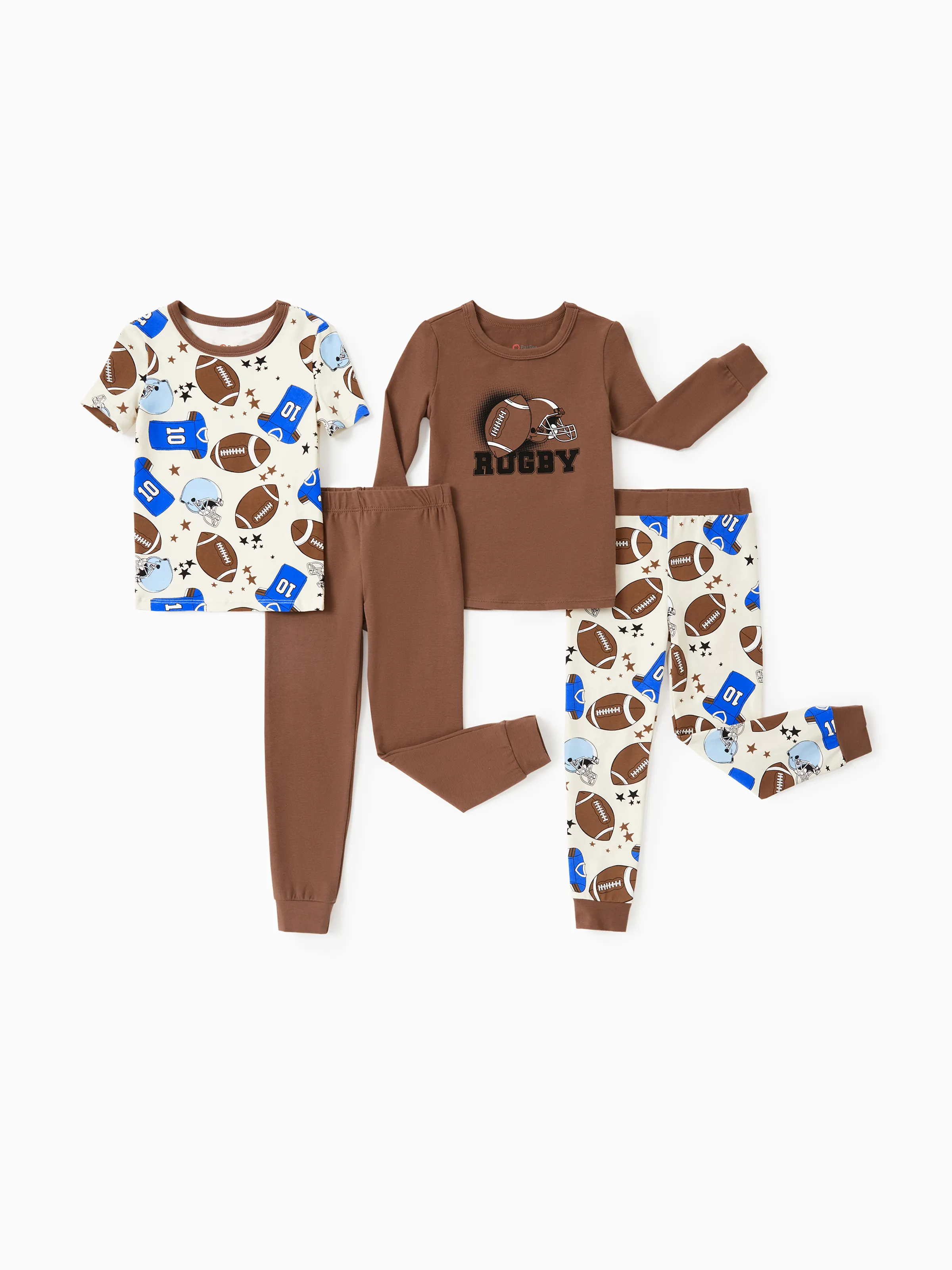 

Toddler / Kids 4-piece Organic Cotton Pajamas 4-in 1 PJ Snug fit Pjs for Girls / Boys