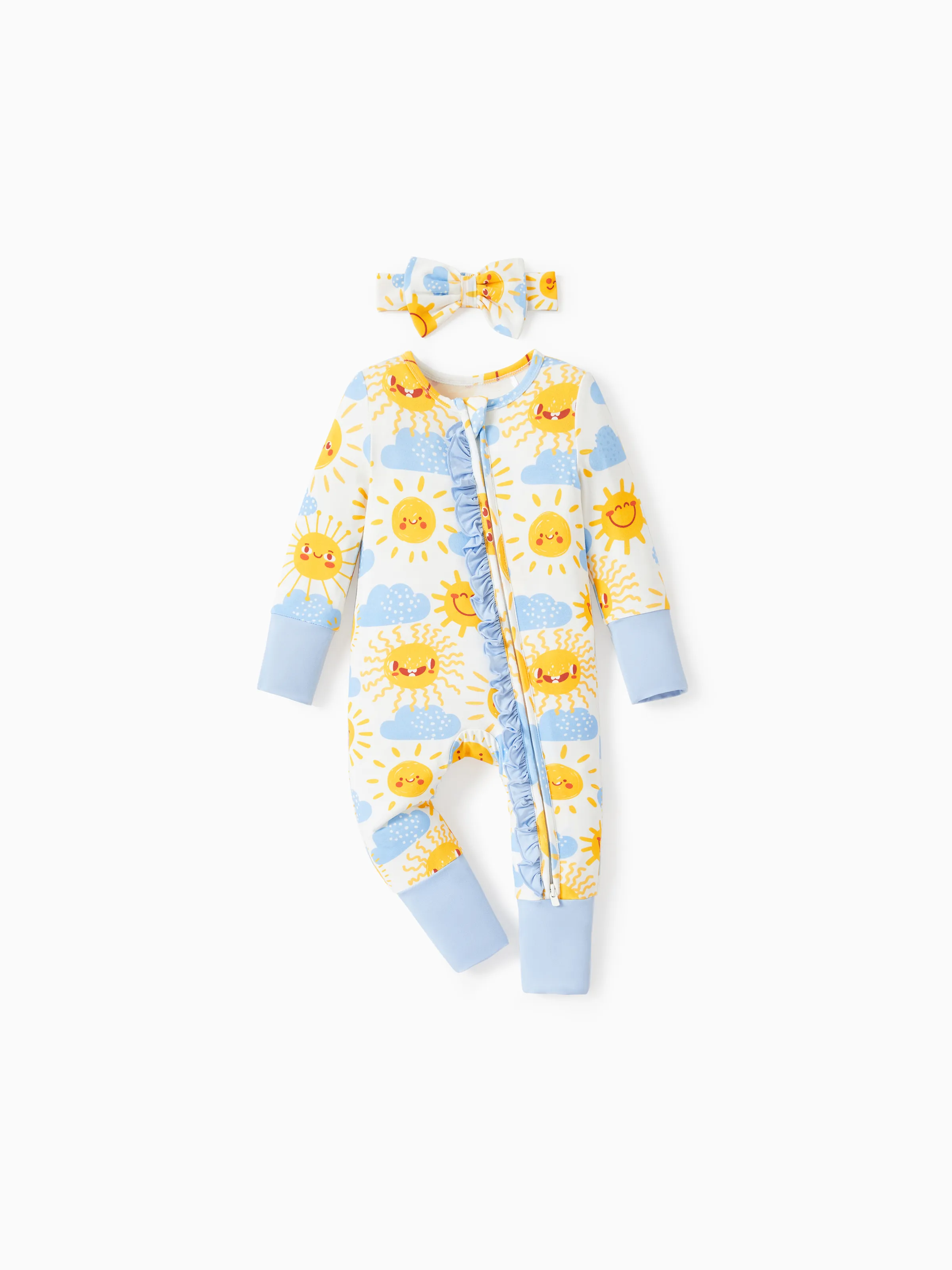 

Bamboo Baby Boy/Girl Animal Printed 2 Way Zipper Anti Slip Long-sleeve Footie with Hairband
