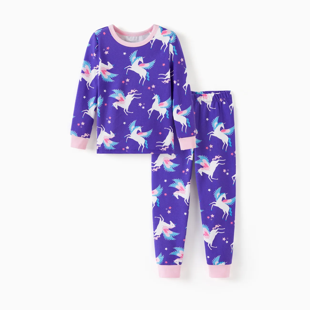 Toddler / Kids 2-piece Organic Cotton Pajamas with Childlike Print Snug fit Pjs for Girls / Boys