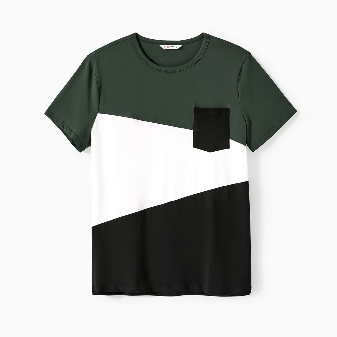 Family Matching Army Green Swiss Dots Cross Wrap V Neck Short-sleeve Dresses and Color Block T-shirts Sets