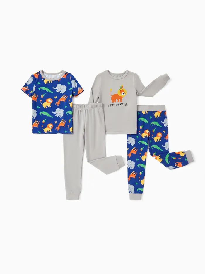 Pijamas de algodón orgánico de 4 piezas para niños pequeños / niños Pijamas 4 en 1 Pijamas ajustados para niñas / niños