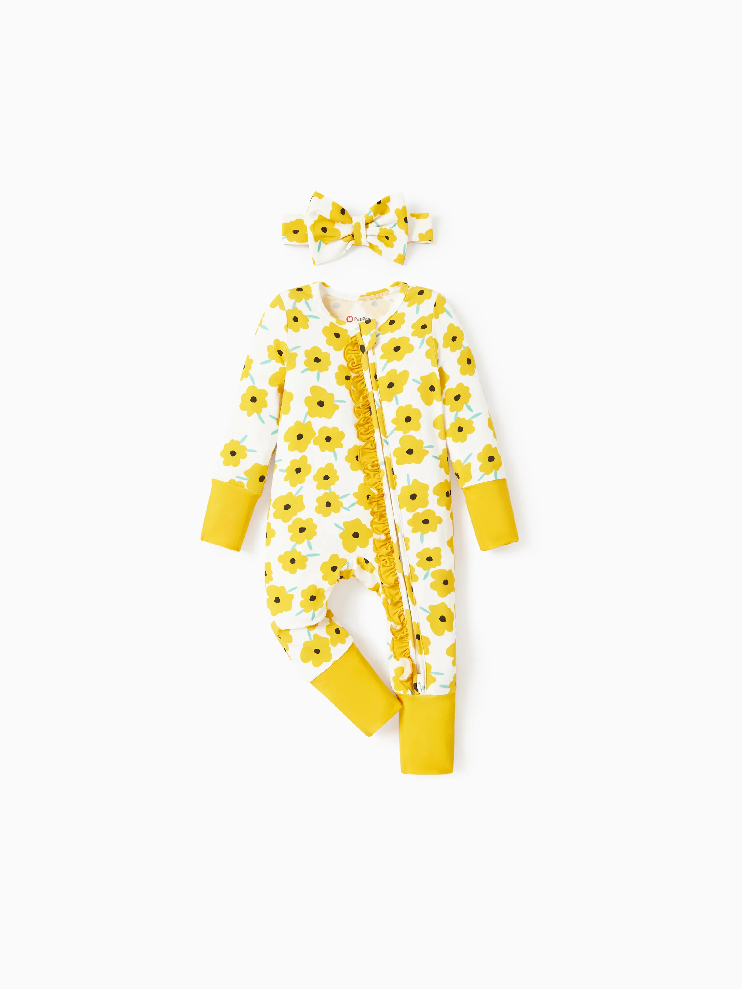 

Bamboo Baby Boy/Girl Animal Printed 2 Way Zipper Anti Slip Long-sleeve Footie with Hairband