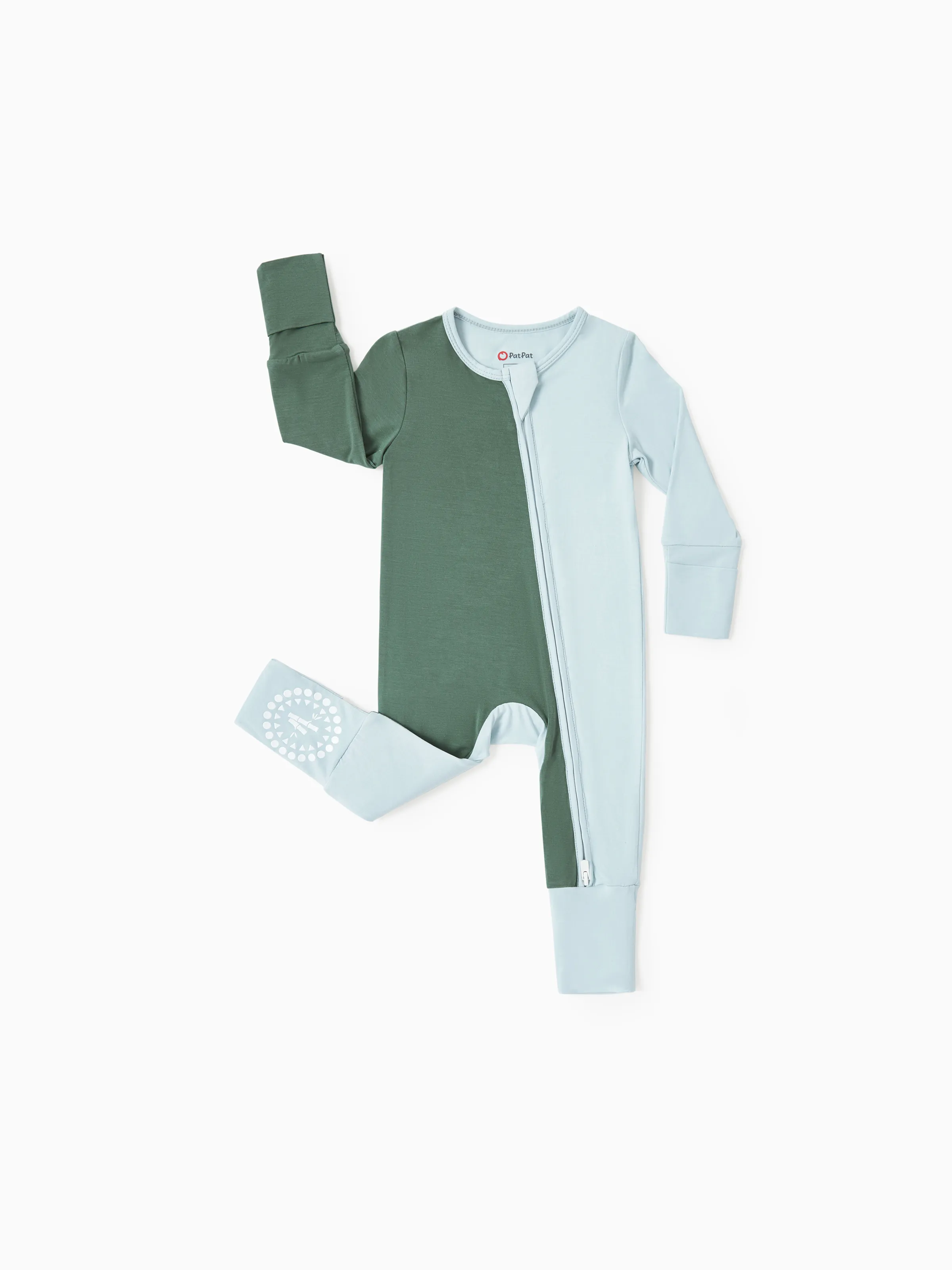 

Bamboo Baby Boy / Girl Color Block 2 Way Zipper Anti Slip Long Sleeve Rompers