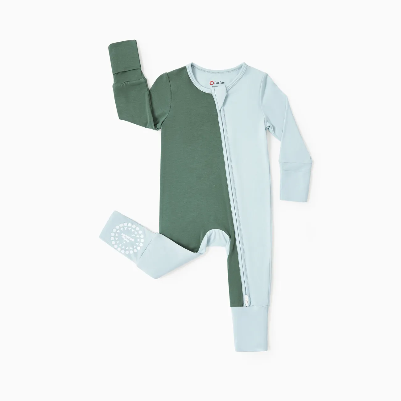 Bamboo Baby Boy / Girl Color Block 2-Way Zip onesies Anti Slip Long Sleeve Rompers