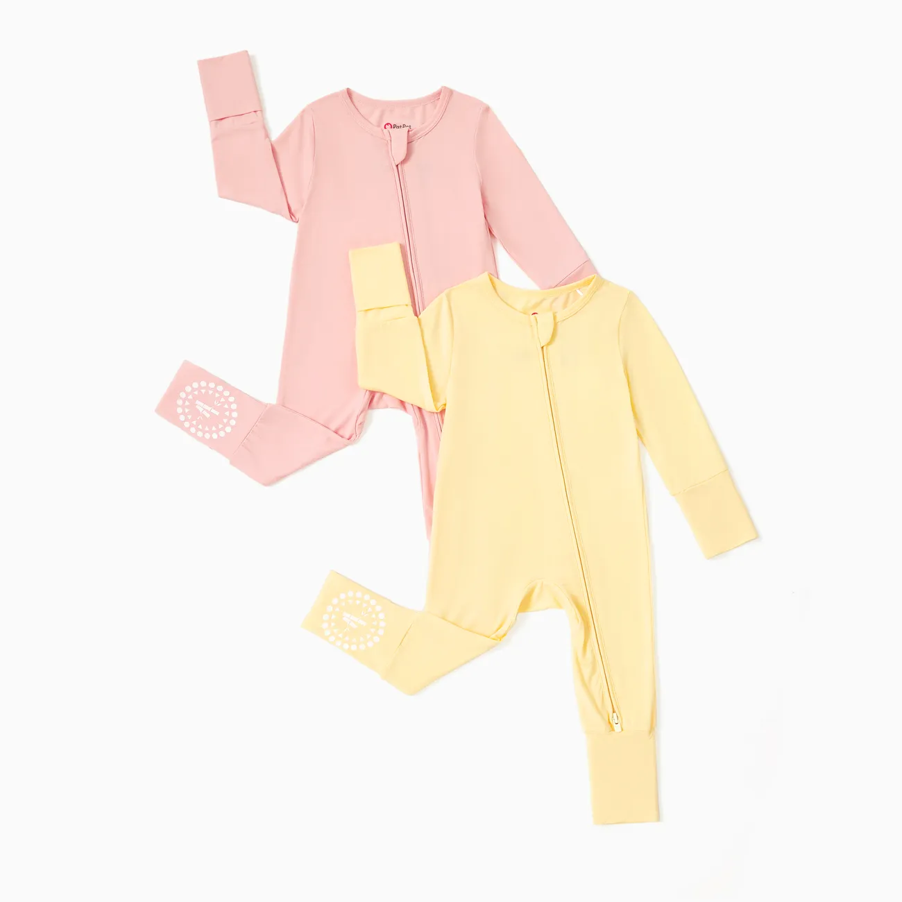 Bamboo 2-Pack Footies Baby Boy / Girl 2-Way Zip Onesies Anti Slip Long Sleeve Rompers
