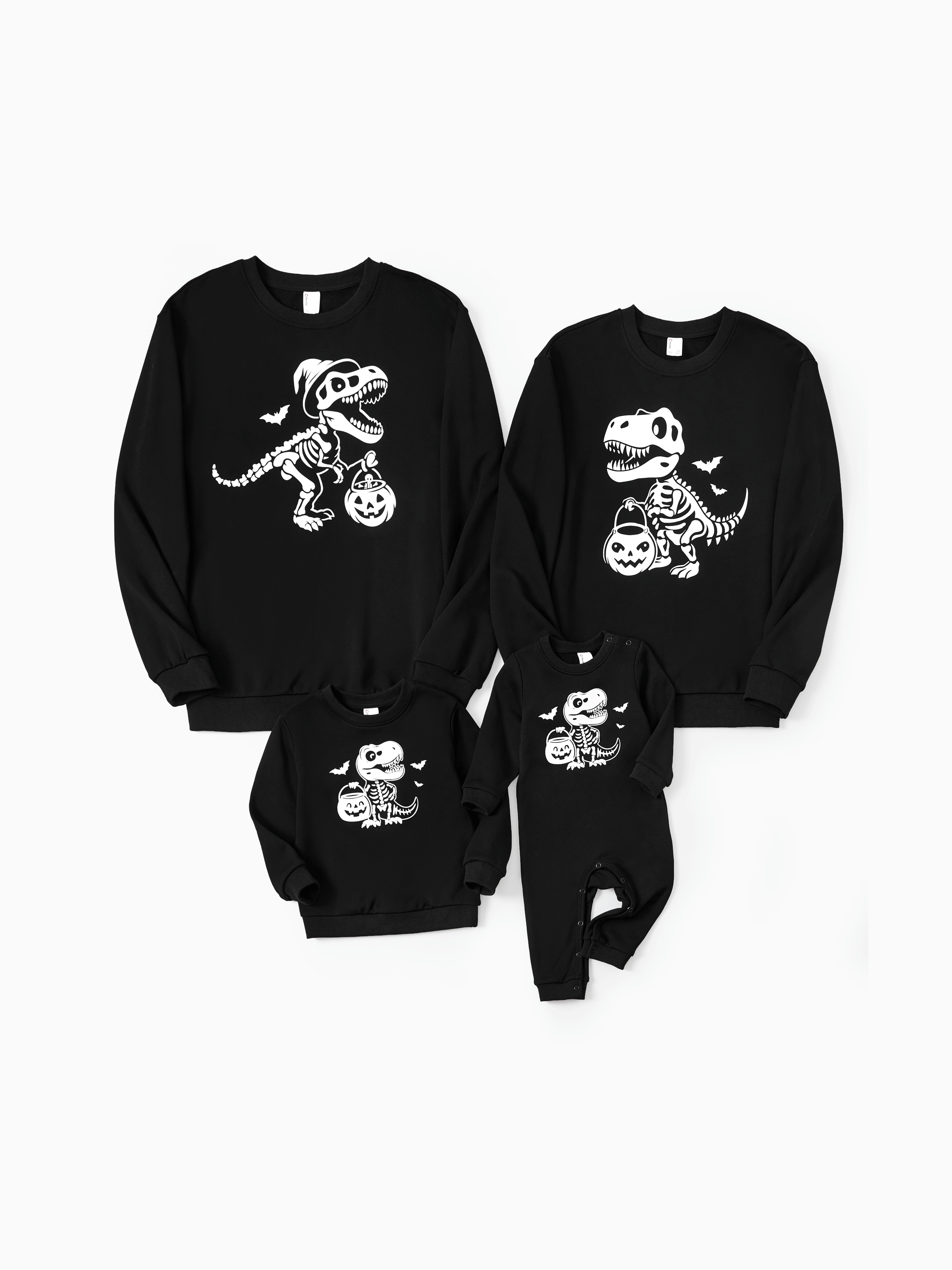 Halloween Themed Glowing Print Cotton Unisex Long Sleeve Casual Solid Color Matching Outfits