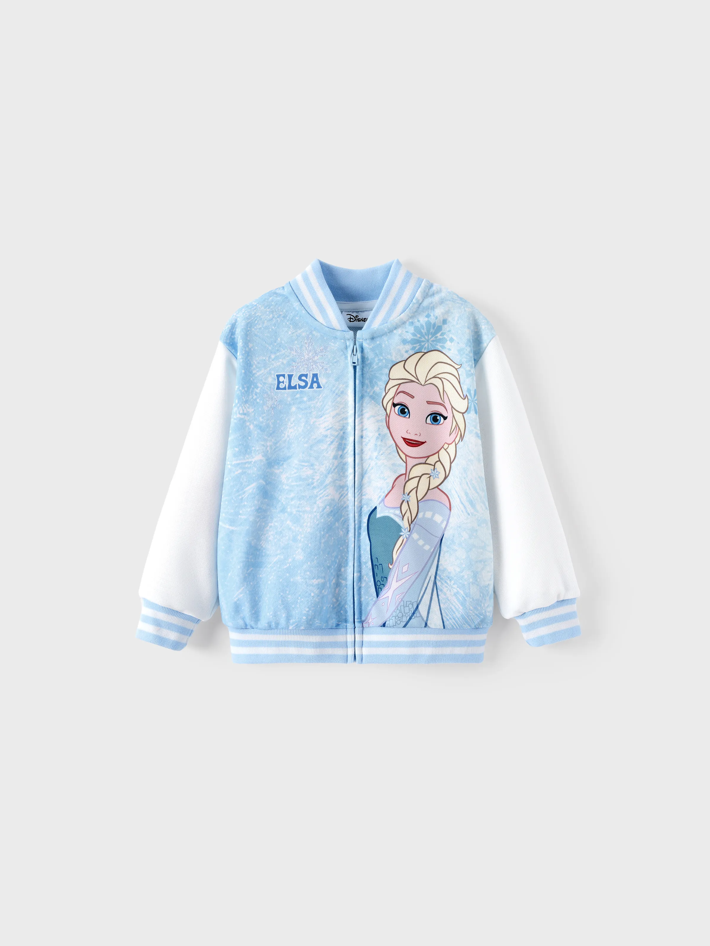 

Disney Frozen Toddler Girl Elsa Snowflake Print Bomber Jacket