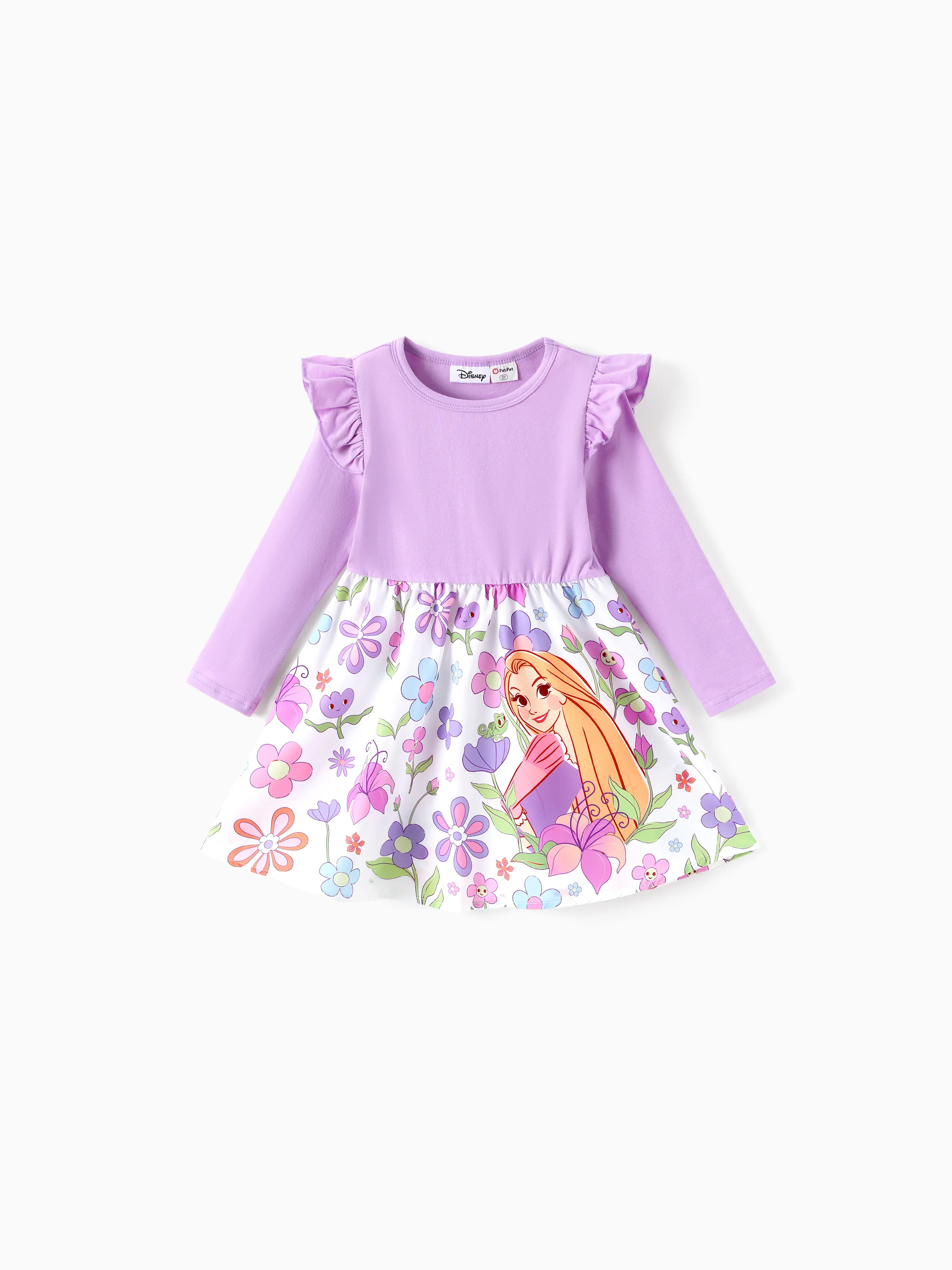 

Disney Princess Toddler Girl Ariel/Moana/Rapunzel Childlike Ruffle Flutter-sleeve Dress