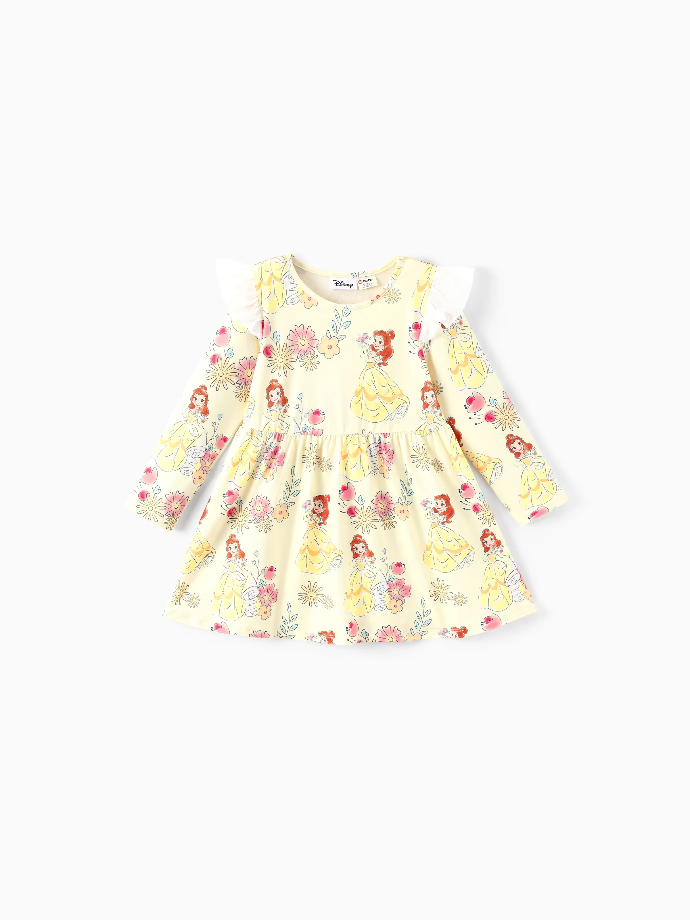 Disney Baby Girl Floral & Character Print Vestido de manga larga con volantes 