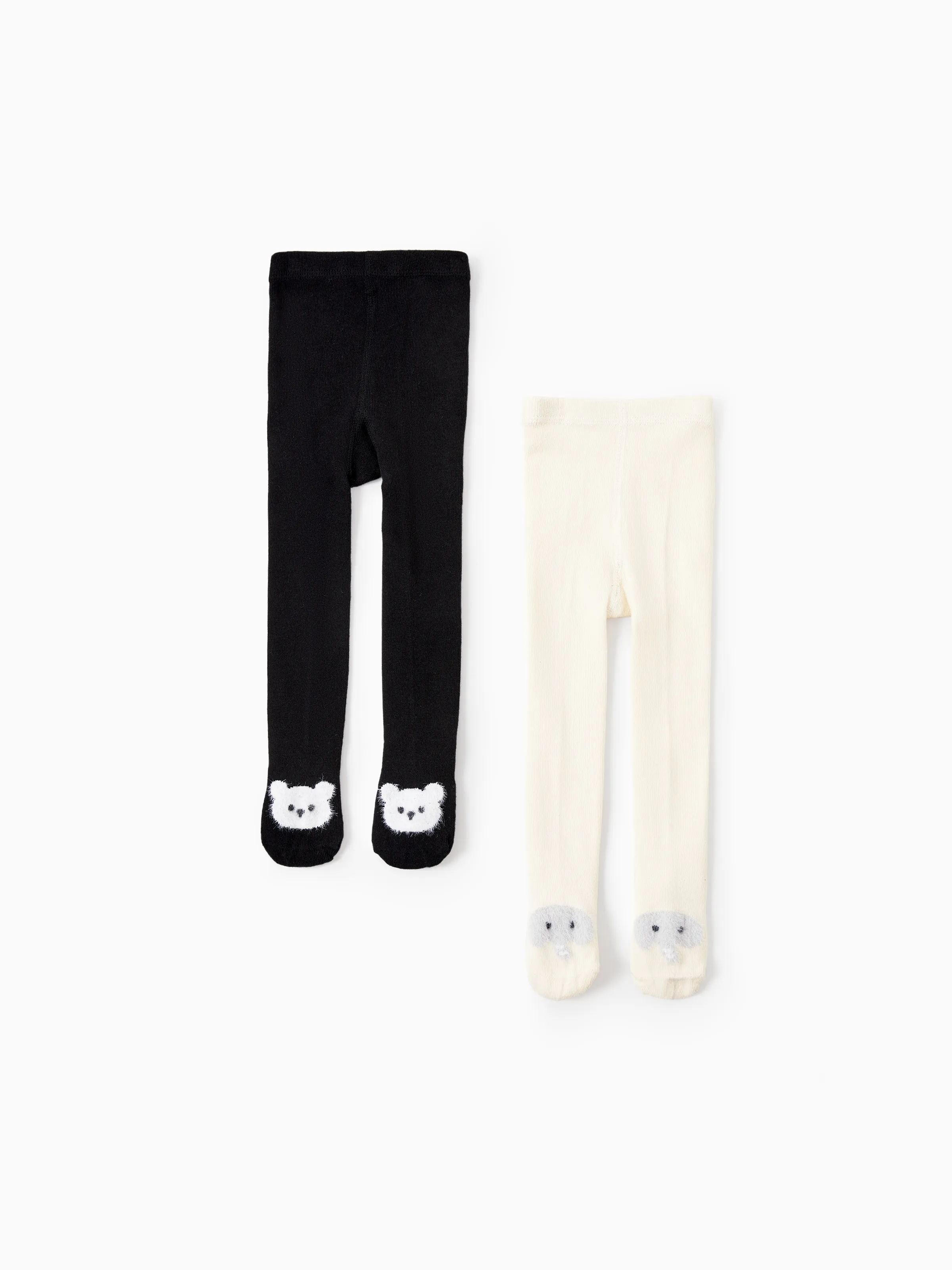 Lot de 2 chaussettes enfantines brodées pour bébé/bambin fille Noir+Blanc