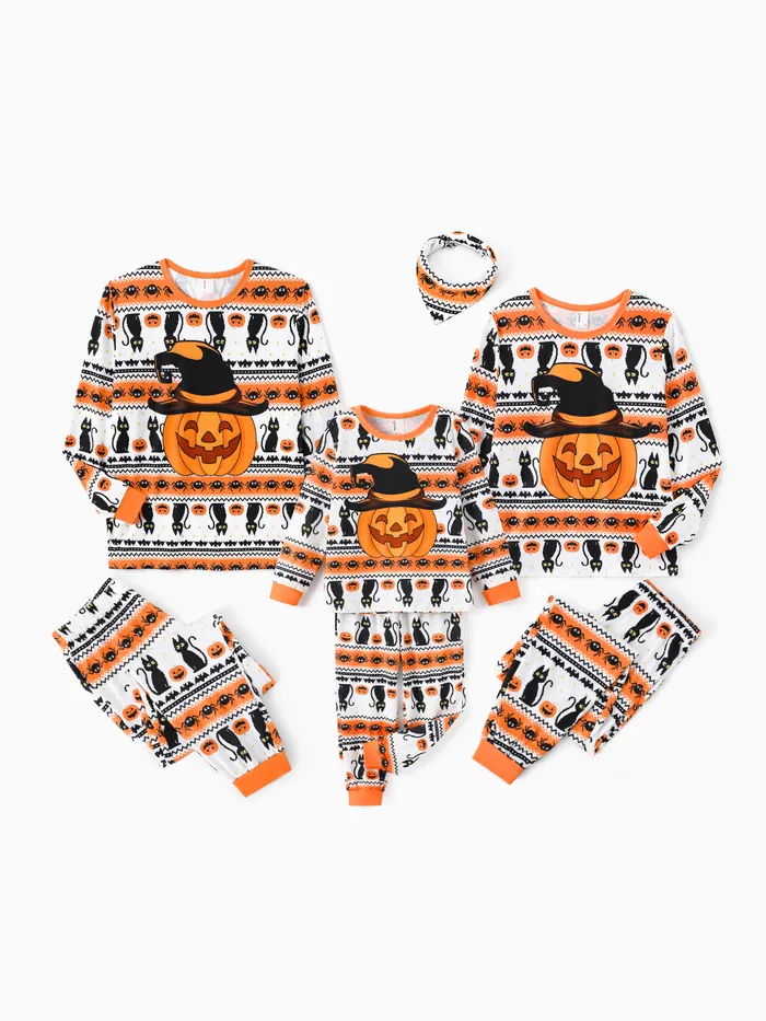 

Halloween Pajamas Pixel-art Pumpkin / Spider Print Matching Family Pajamas Set