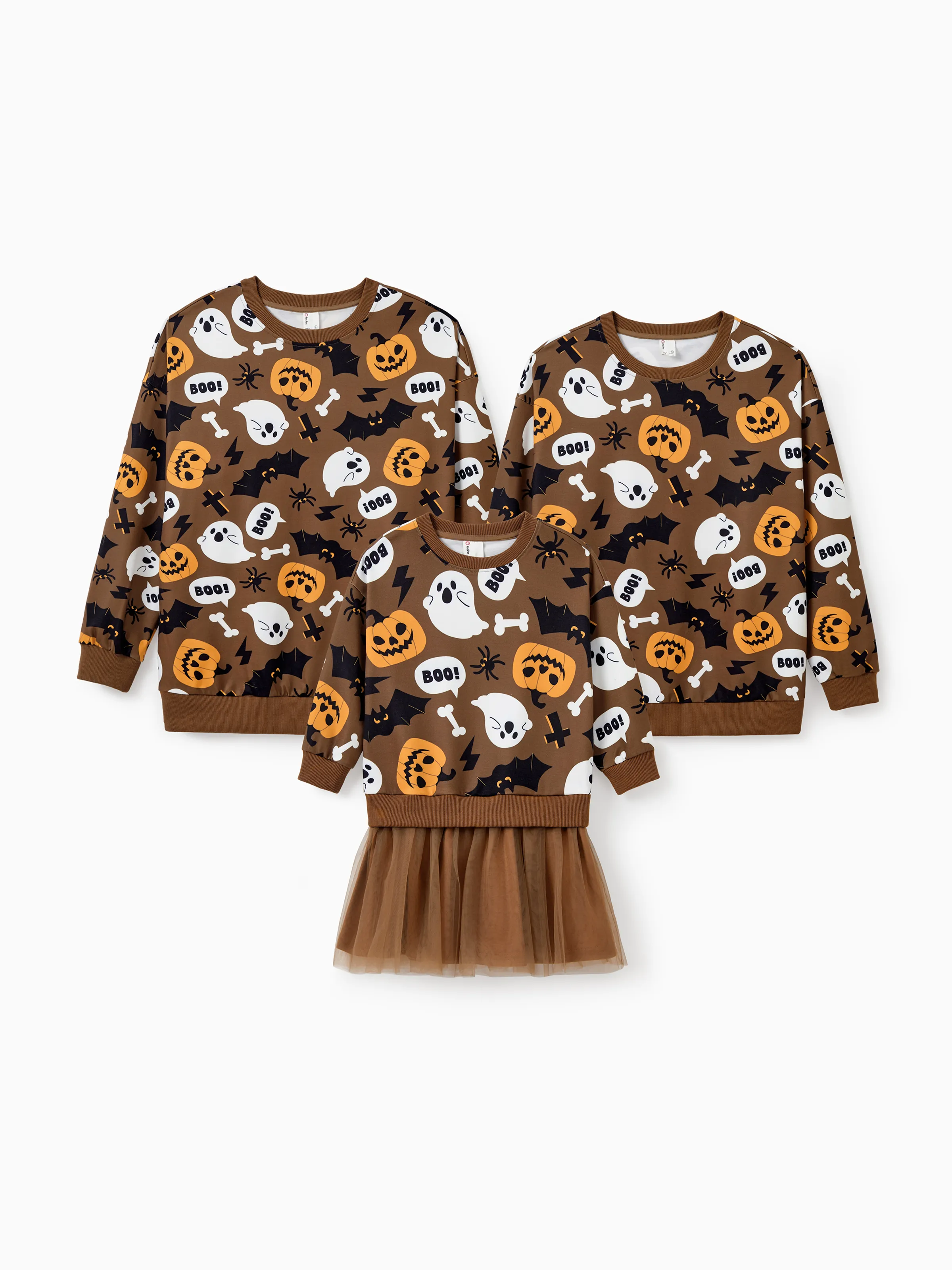 Halloween Family Matching Outfit Pumpkin / Bat Print Long-sleeve Top or Tutu Dress .